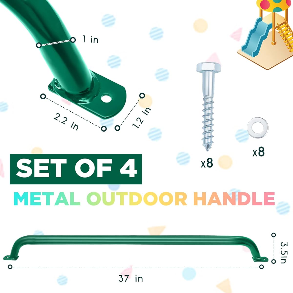 Lounsweer 4 Pack Playhouse Ladder Handle Monkey Bar Green Metal Safety Handle Grab Handle Bar Kids Playground Accessories Indoor Outdoor Games Backyard Tree House Ladder House (37'')