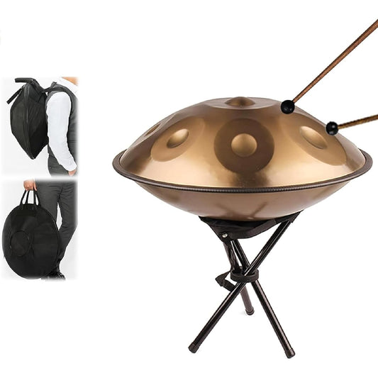 440Hz Handpan Steel Drum 9 Notes 22 Inch D Minor Tongue Drum Musical Instrument for Beginners and Professionals, Gold Percussion with All Accessories