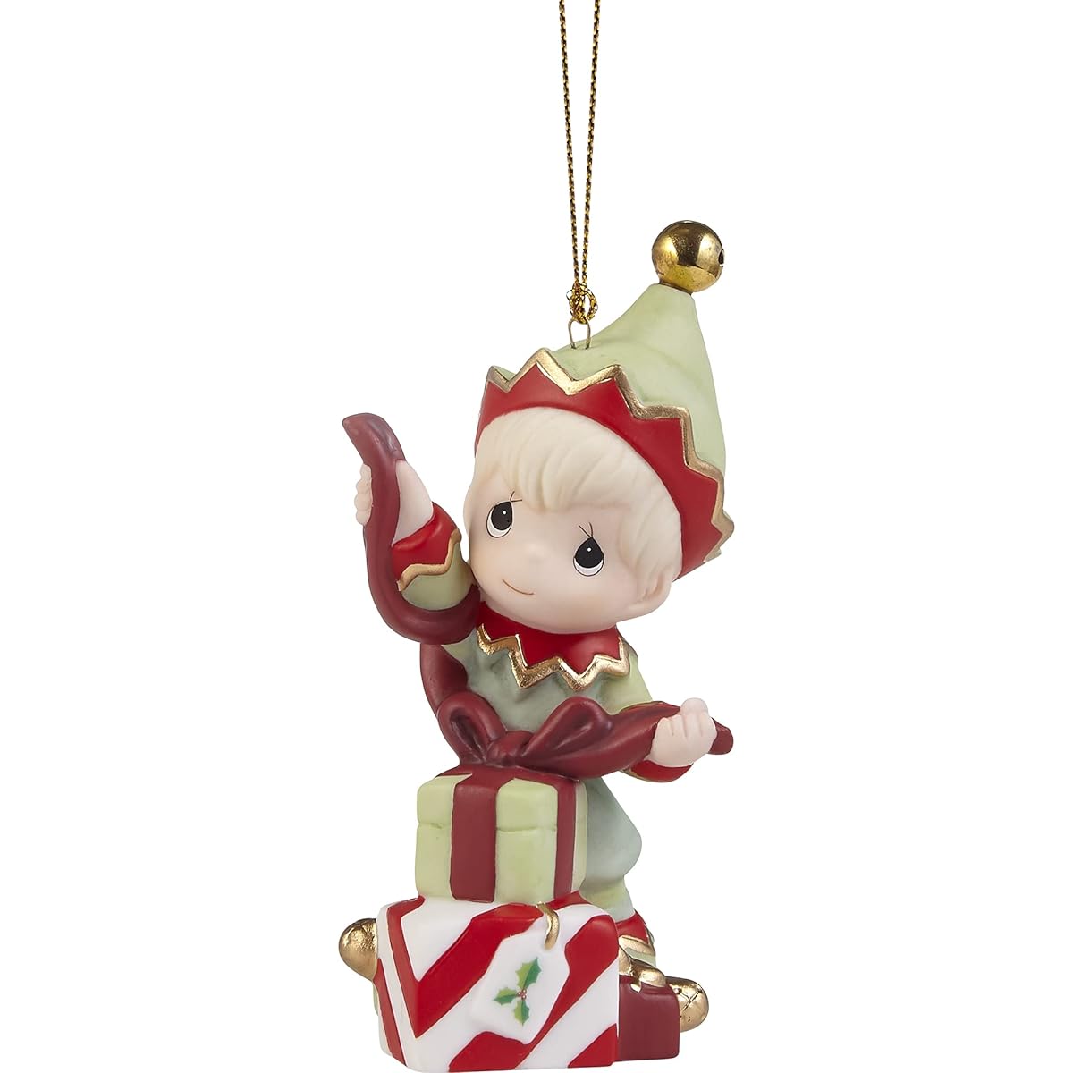 Precious Moments 221014 Fill your holidays with a special surprise Annual Elf Bisque Porcelain Ornament