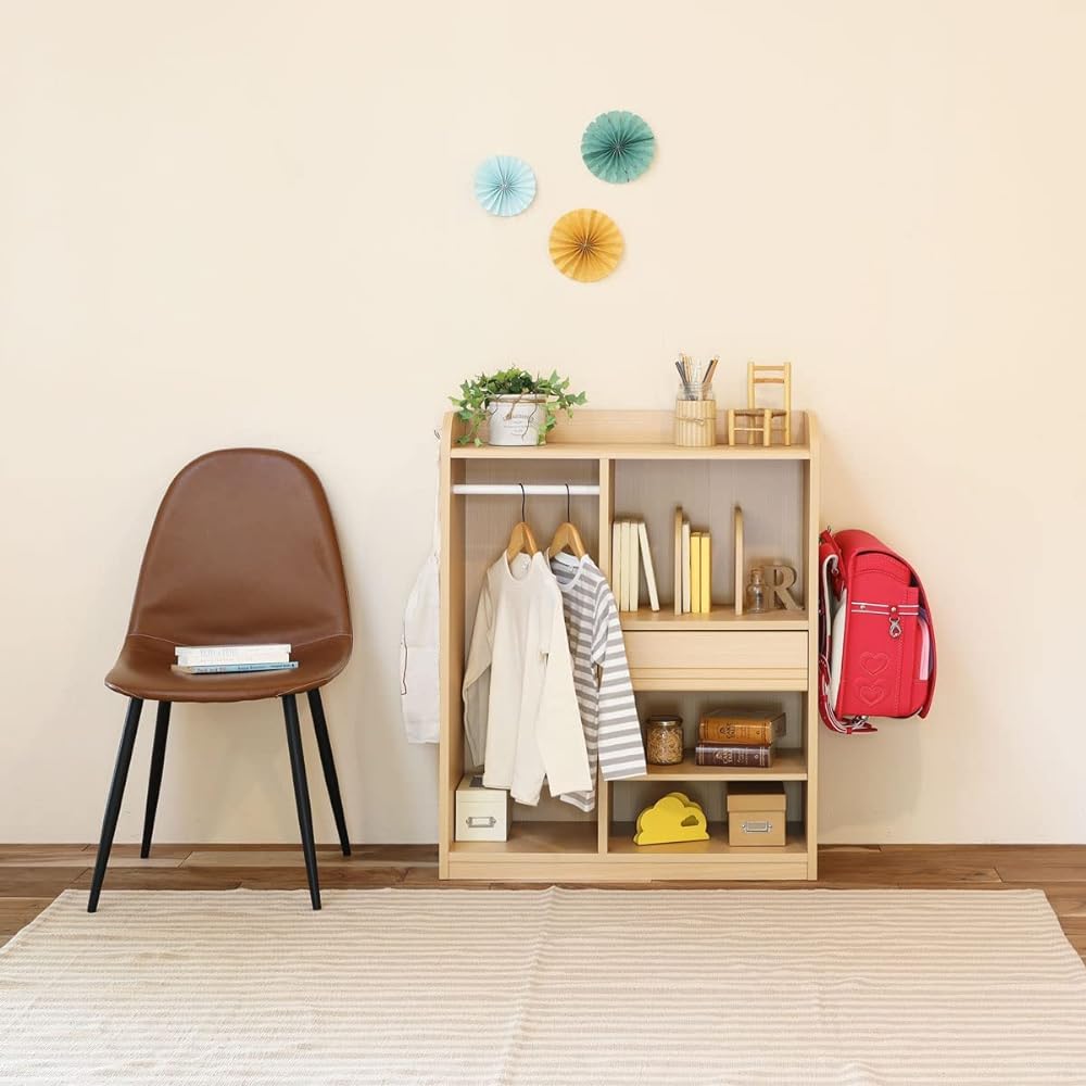 Shirai School Bag Rack, Hanger Rack, Stationery, Stationery, For School Children, Clothing Storage, Wooden, You can get ready with this one, Blends in with your living room, Easy Design, Natural Brown, Width 72.8 Height 90, Depth 29.3cm LAK-9075H Land Ki