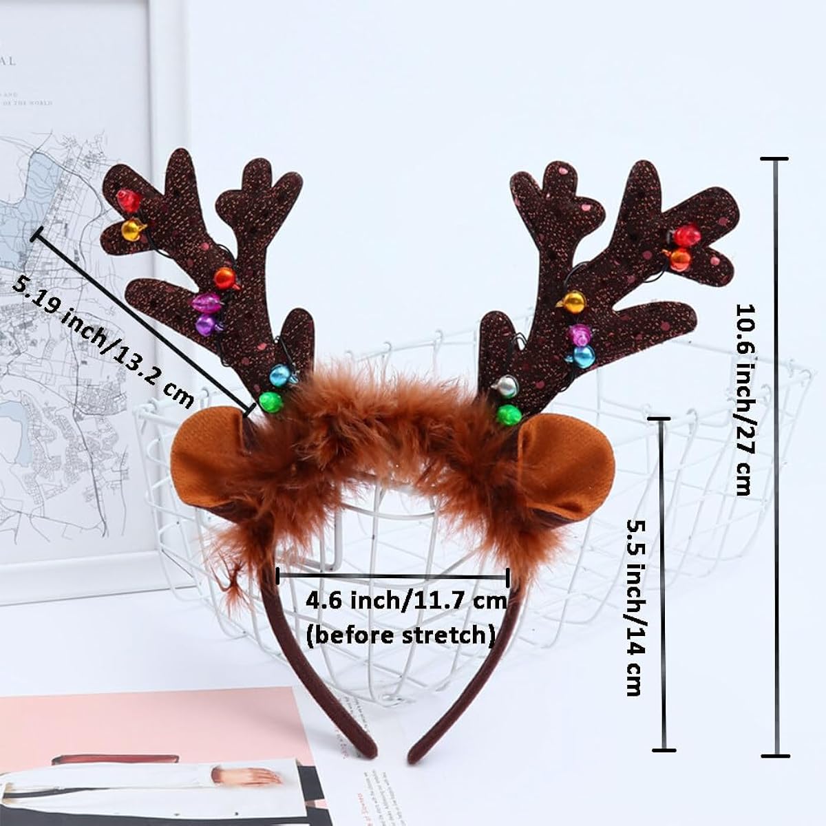 4 Pcs LED Light Up Christmas Reindeer Antler Headbands, Color Changing Lights on Antlers with On/Off Switch, Christmas, Holiday, New Years Party Favors for Girls, Women, Kids, Adults