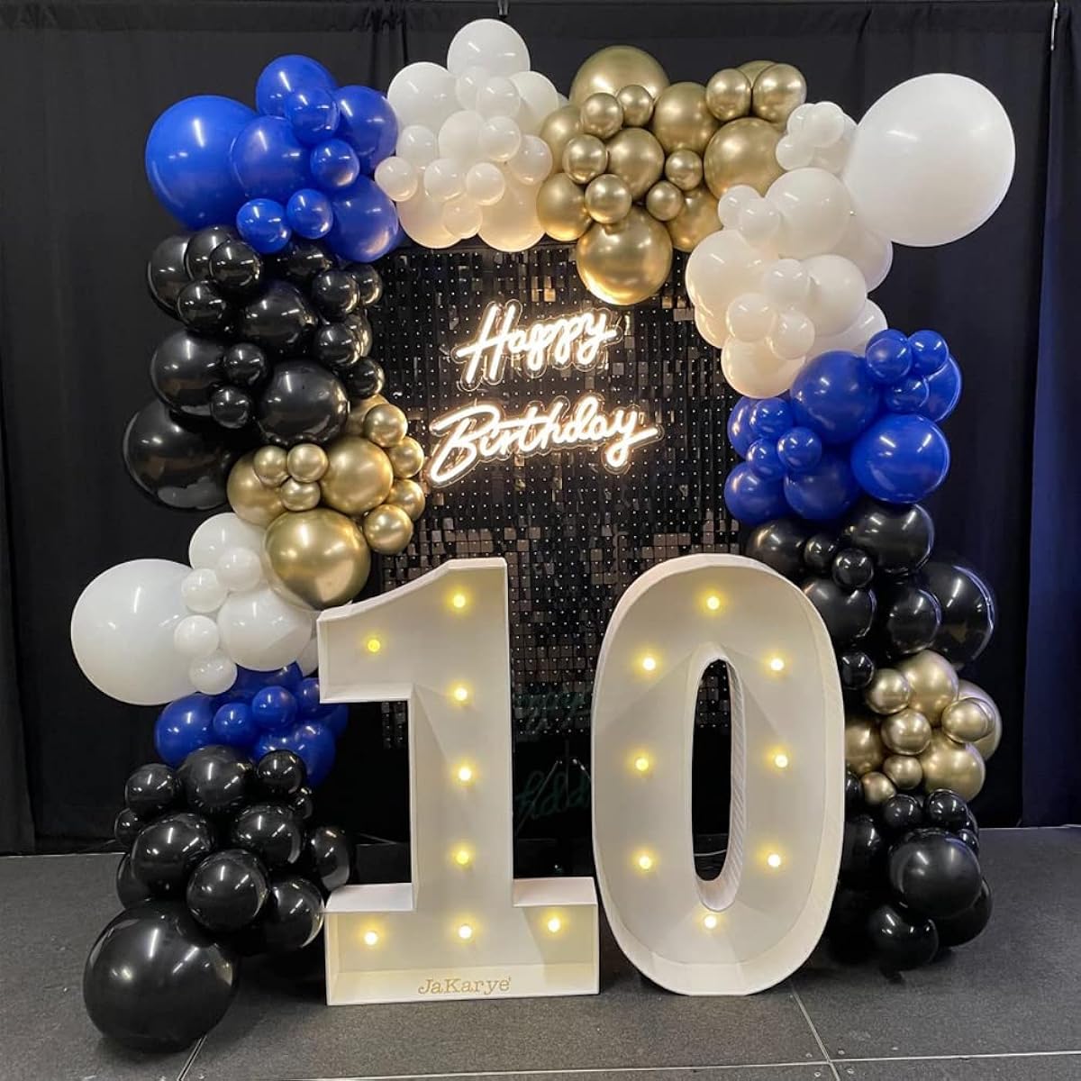 Royal Blue Gold Black Balloon Garland Arch Kit - 136pcs Sapphire Blue White Balloons for Wedding Happy Birthday Decorations Graduation Party Baby Shower Boy Baptism Anniversary Celebration Backdrop (Blue 1)