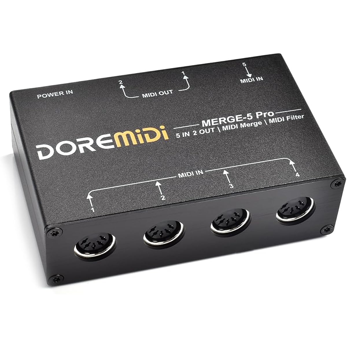 DOREMiDi MERGE-5 Pro can merge up to 5 MIDI input signals into one MIDI data stream, which can be directly output via 2 MIDI interfaces.