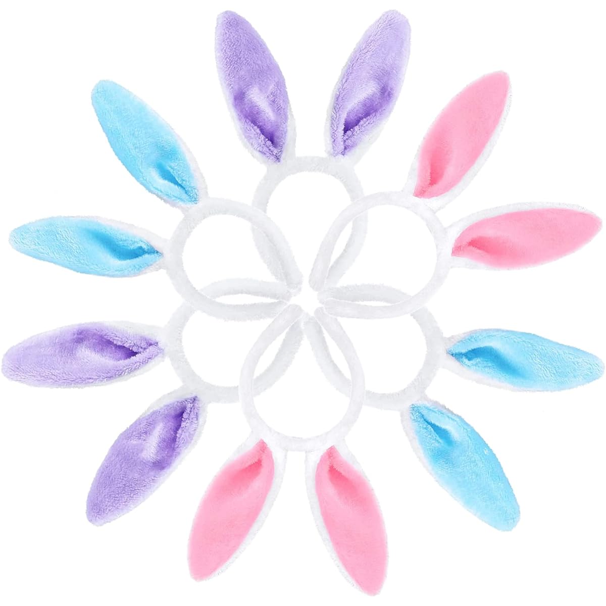 NENMATTE Easter Bunny Ears Plush Bunny Ear Headbands, 6pcs Easter Bunny Ears Hairbands, Spring Rabbit Ears for Party Favors Cosplay Easter Headwear