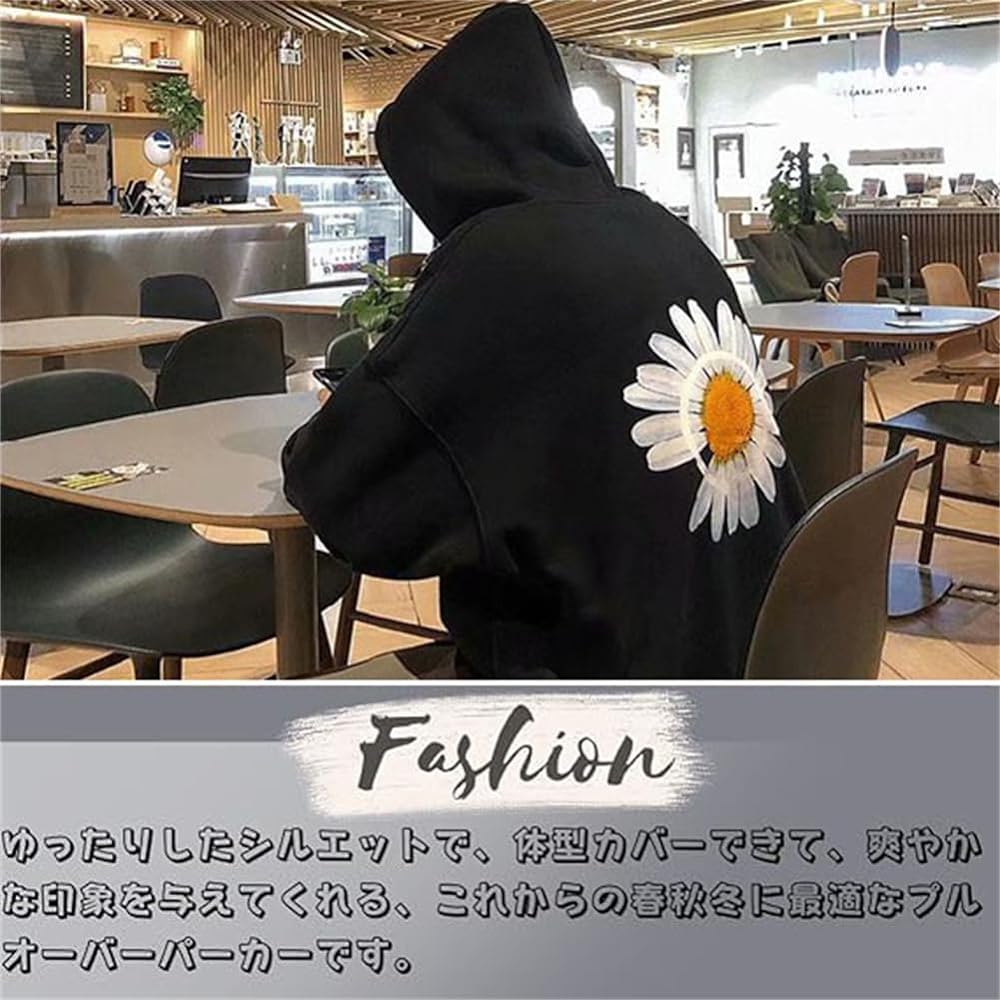 [ZXCVWWE] Men's Hoodie, Long Sleeve, Loose, Hooded, Floral Pattern, Spring Clothes, Autumn Clothes, Pullover, Stylish, Sweatshirt, Street Top, Sweatshirt, Sweatshirt, Top, Casual, Soft, Unisex