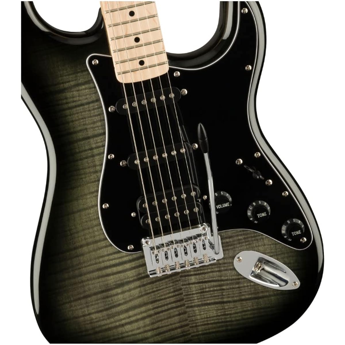 Squier by Fender Electric Guitar Affinity Series™ Stratocaster® FMT HSS, Maple Fingerboard, Black Pickguard, Black Burst with Soft Case