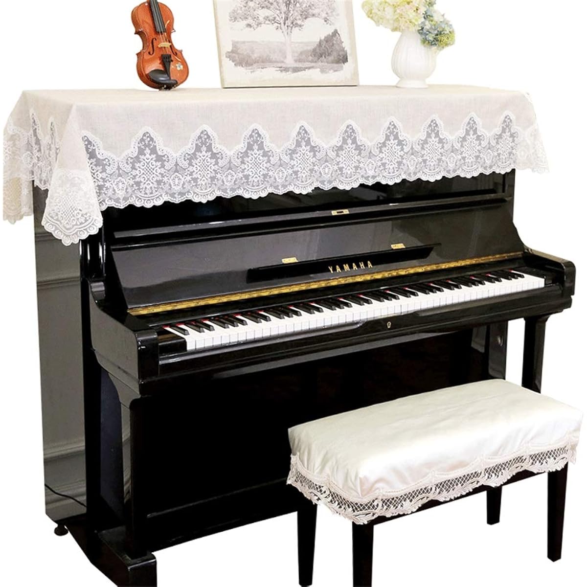 Digital Piano Dust Cover Linen Piano Lace Dustproof Half Cover Cloth Strip Dustproof Clean for Universal Piano (Color: B, Size: Free size)