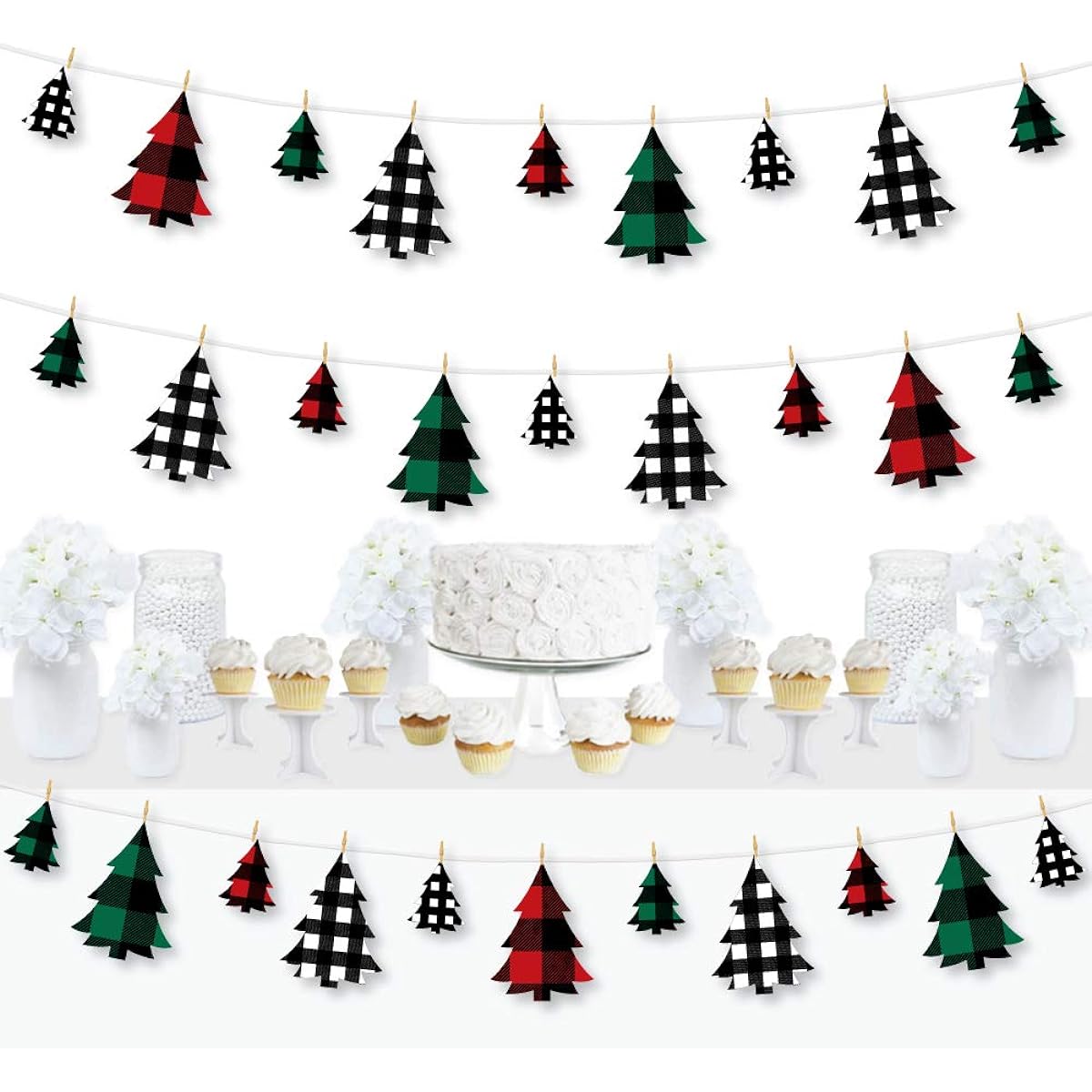 Big Dot of Happiness Holiday Plaid Tree - Buffalo Plaid Christmas Party DIY Decorations - Clothespin Garland Banner - 44 Pieces