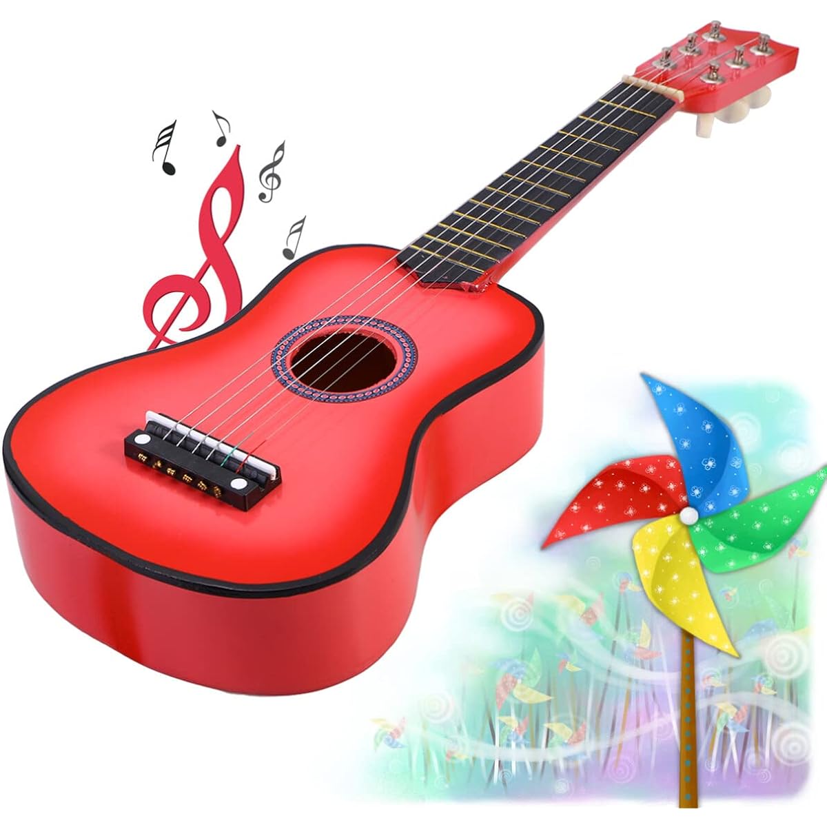 STOBOK Acoustic Guitar 21 Inch Guitar 6 String Vintage Style Acoustic Guitar Classical Wood Folk Guitar Musical Instrument Children Beginner Guitar Ukulele (Pink)