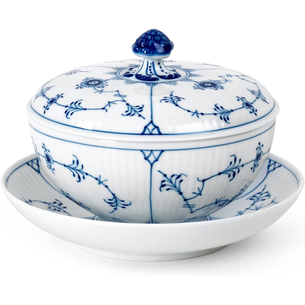 [Regular Imported Product] Royal Copenhagen Blue Fluted Plain Bowl (with Lid) 380ml & Saucer 1064774