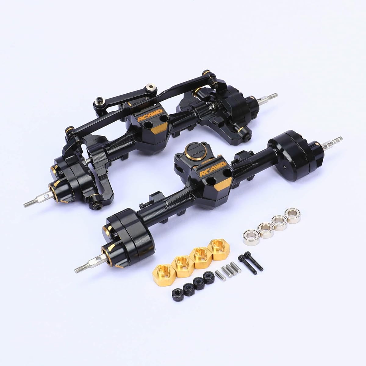 RCAWD SCX24 Heavy Brass Front & Rear Portal Housing Set Axle Brass Gear & Brass Hex - Steel Worm Gear Axial for 1/24 Parts Upgrade