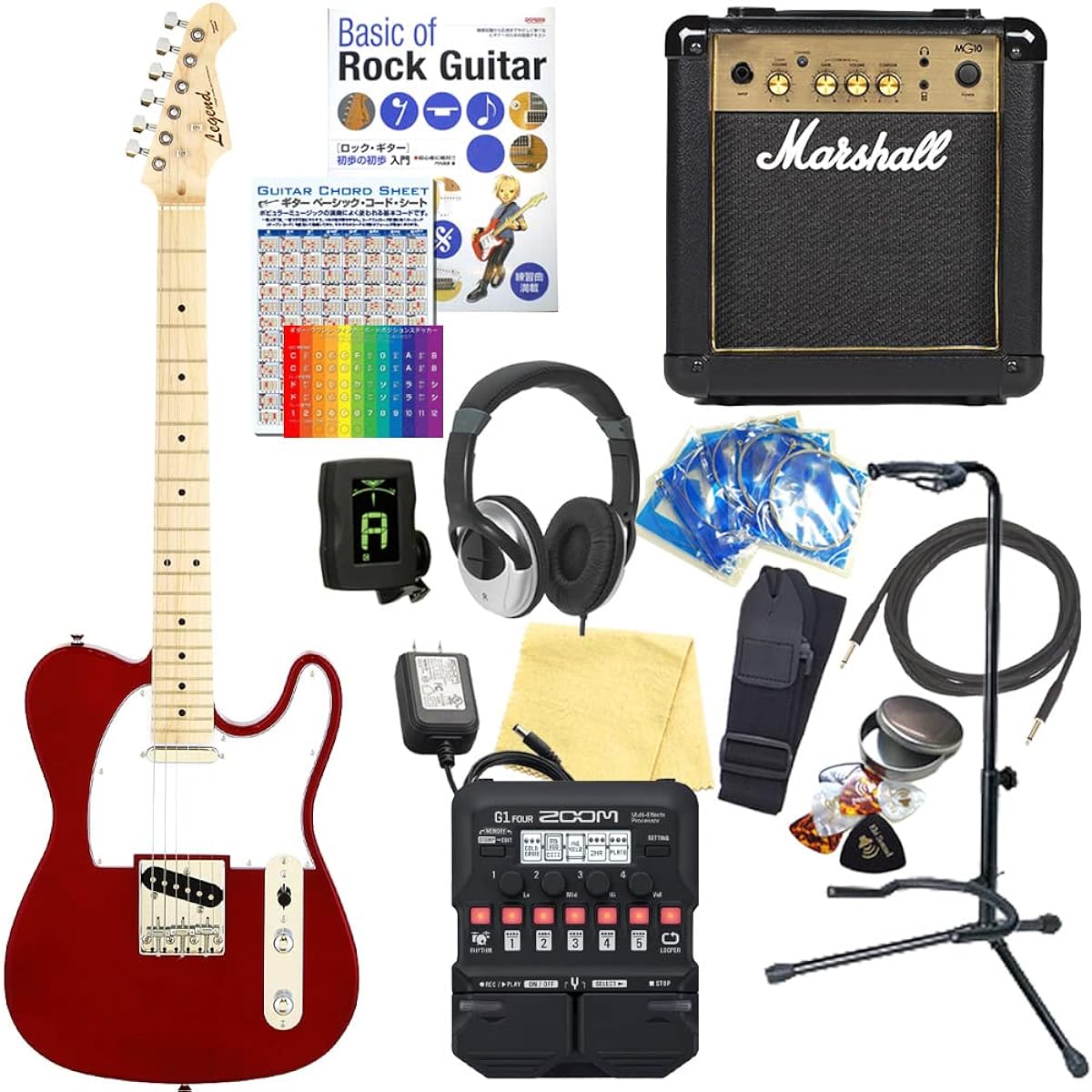 Electric guitar beginner set Telecaster type 18-piece set with Marshall amp Legend LTE-Z CA/M [ZOOM G1Four multi-effector included]