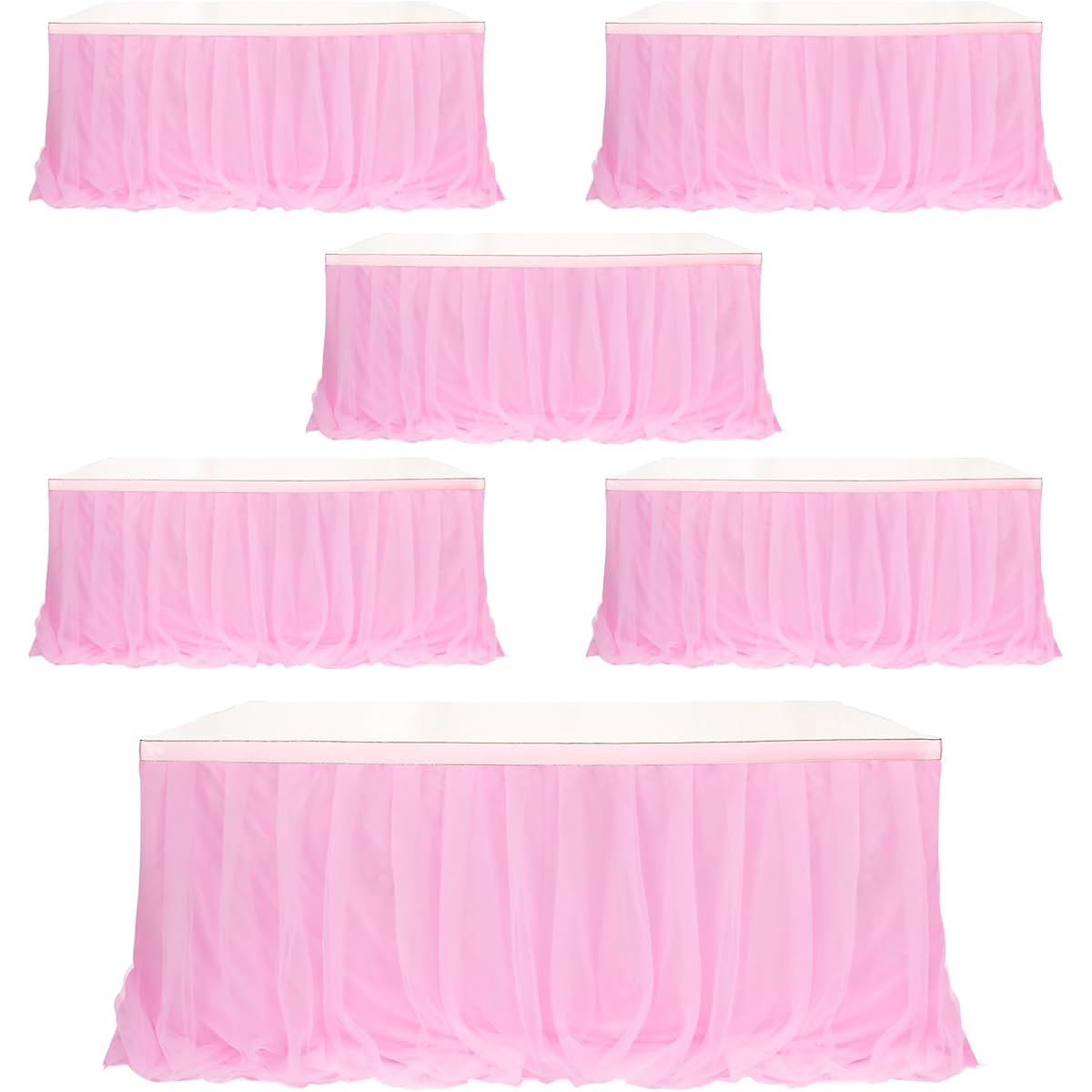 6 Pieces 6ft Pink Tulle Table Skirt Tutu Table Skirt for Rectangle or Round Table Pink Pastel Tablecloth Princess Girl Wedding Birthday Party Table Decoration