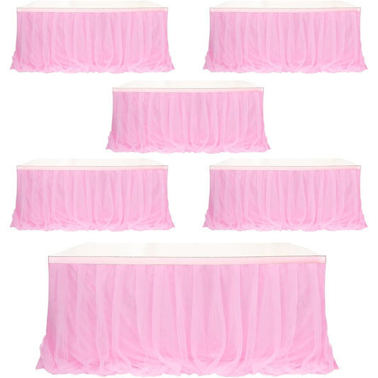 6 Pieces 6ft Pink Tulle Table Skirt Tutu Table Skirt for Rectangle or Round Table Pink Pastel Tablecloth Princess Girl Wedding Birthday Party Table Decoration