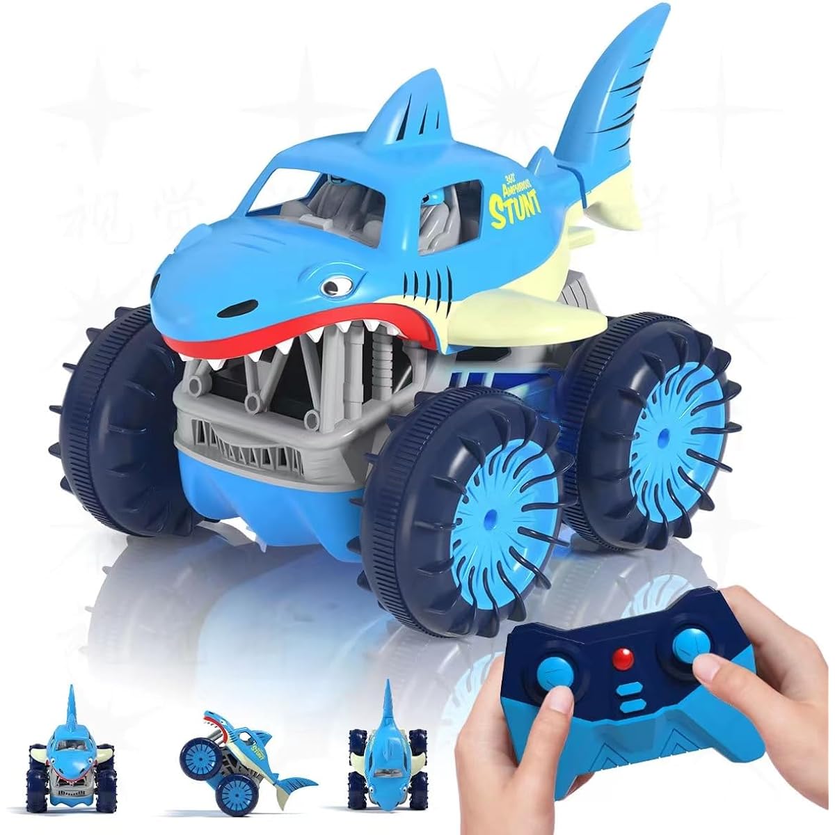 Shark Remote Control Car Amphibious RC Car All Terrain 2.4GHz Direct Charging RC Truck 360 Degree Rotation LED Monster Shark Truck Christmas Birthday Gift for Boys Girls Age 3 4 5 6 7 8 9 10 11 12