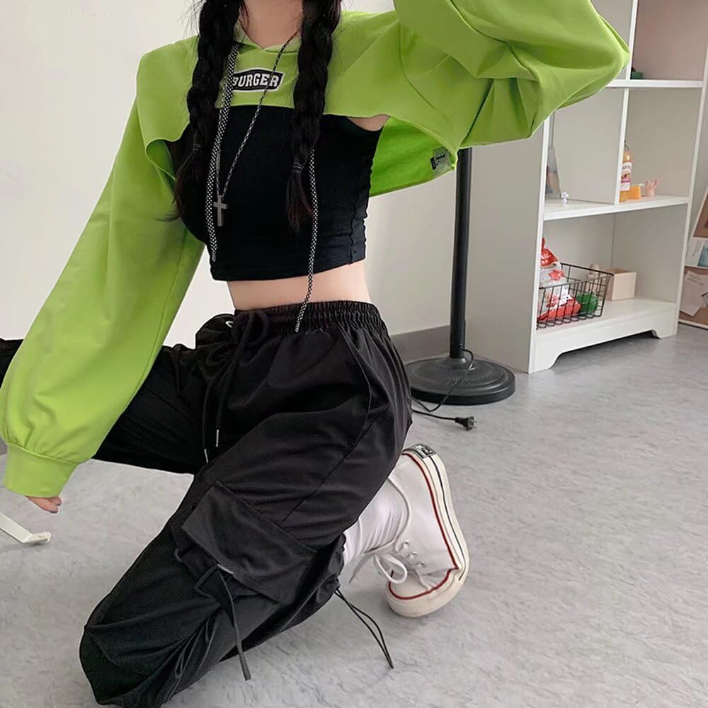 [Quntum A.E] Women's Dance Tops, Navel Baring Hoodie, Cami, Harajuku Style, Short Length Tops, Dance Costumes, Events, Stage Costumes, Dance Wear, Hip Hop, Practice Wear, Stage Clothes, Cropped Length