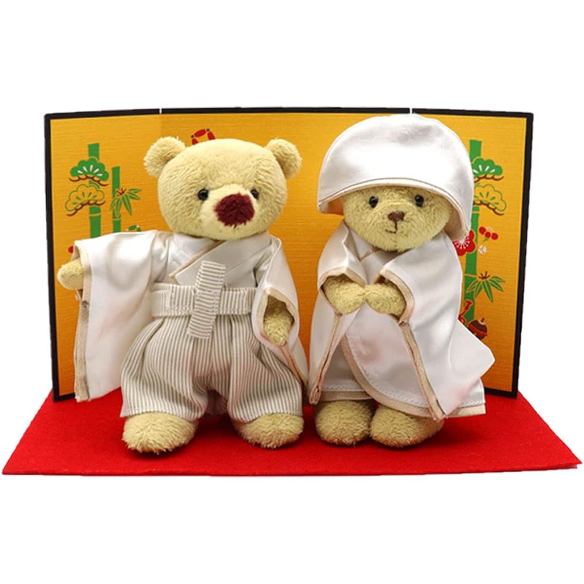 [Petit Luu] Bear couple stuffed toys, Styling couple Japanese style wedding (Hakama & Shiromuku) (print on soles of feet)