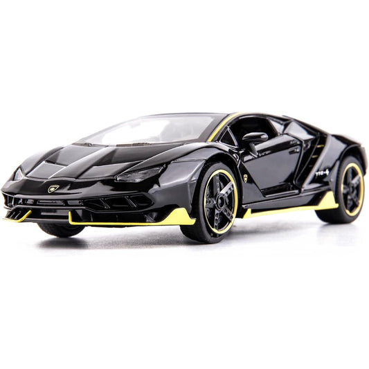 TGRCM-CZ 1:32 Lamborghini LP770 Model Pull Back Car Toy Car Sound and Light Children Boys Girls Metal Body Door Open Black, Black///White