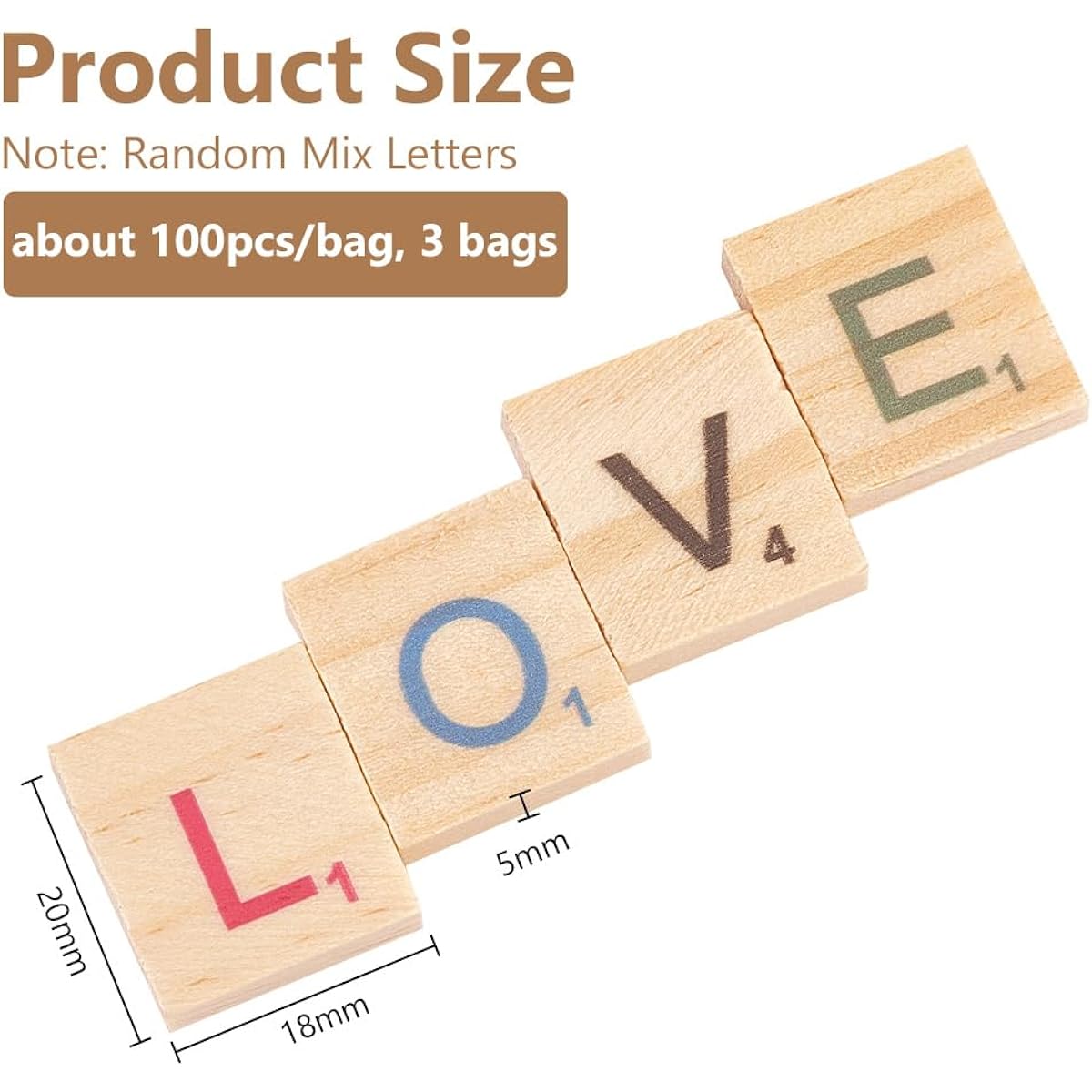 OLYCRAFT Colorful Wooden Letter Tiles A~Z Uppercase Wooden Colorful Scrabble Tiles Letter Tiles Wooden Pieces for Making Alphabet Coasters and Scrabble Crossword Game Dominoes 300 Pieces