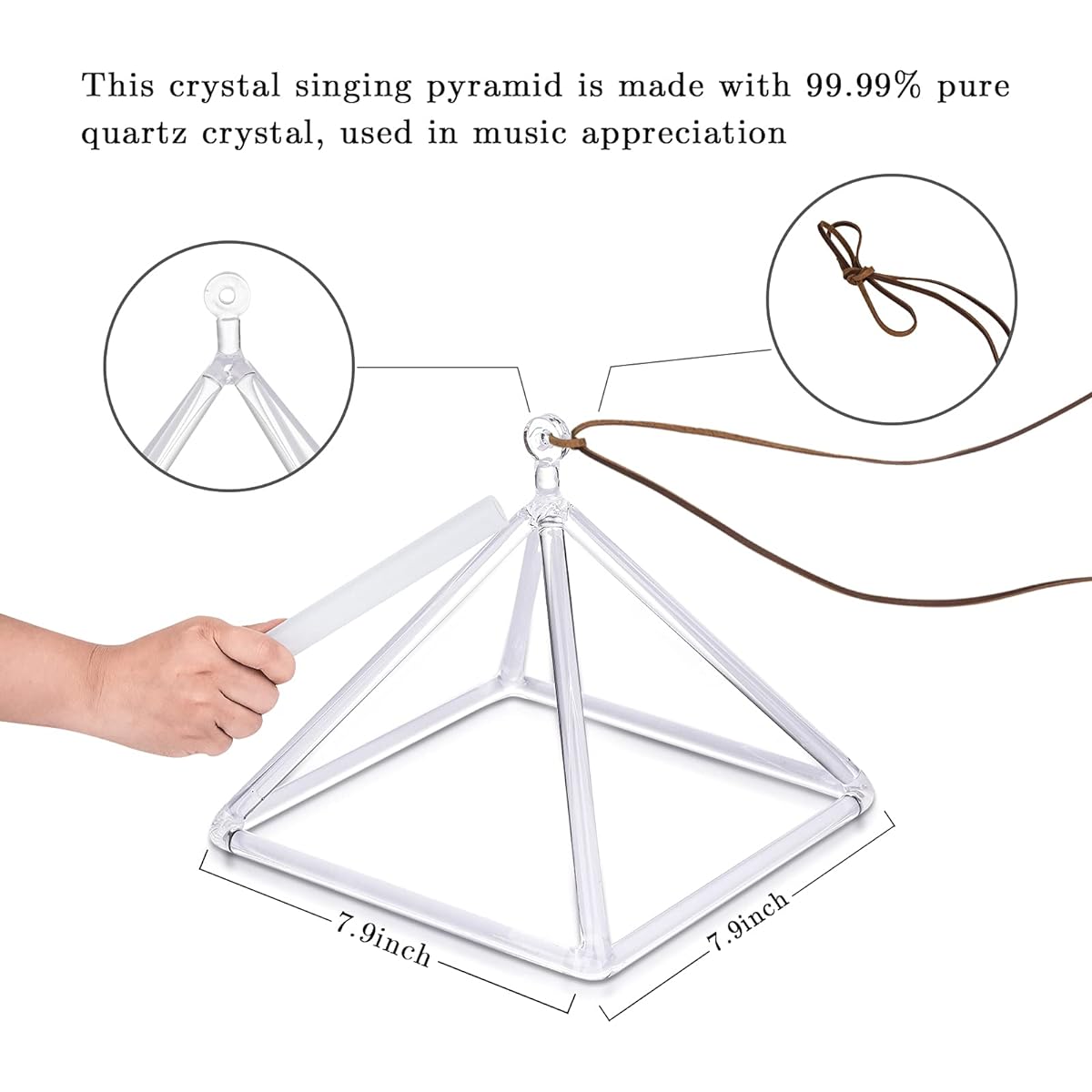 SOLSHINE Crystal Singing Pyramid 10" Faux Leather Singing Pyramid Carry Case Crystal Singing Bowl Suede Striker