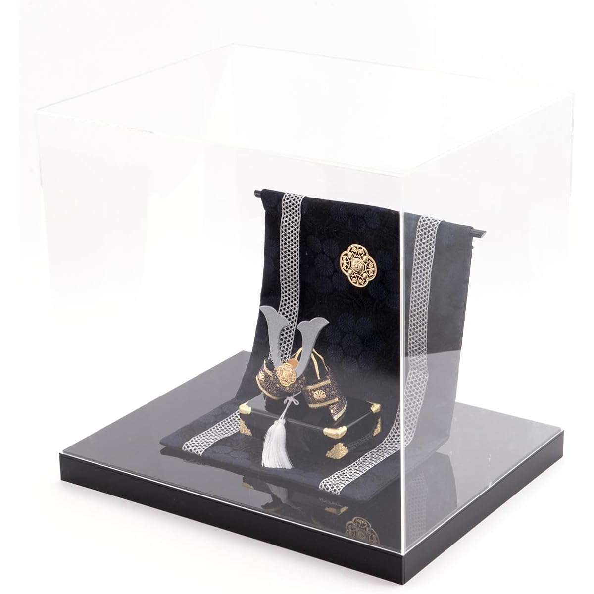 Helmet ornament with storage case, May doll, case ornament, M, brocade silver helmet, folding screen, width 27.5 x depth 21 x height 22.5 cm