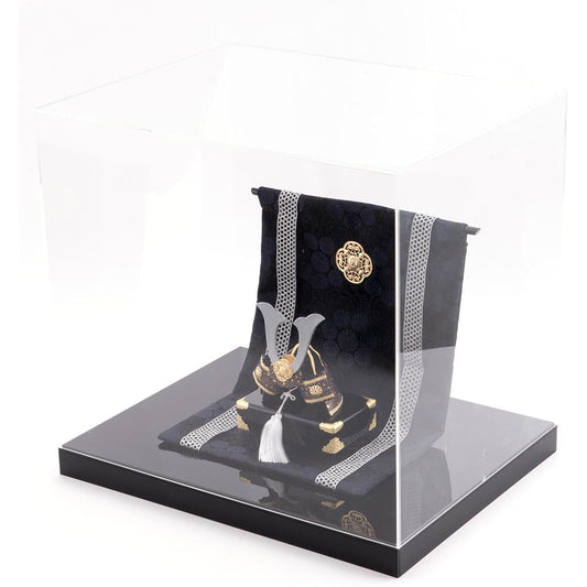 Helmet ornament with storage case, May doll, case ornament, M, brocade silver helmet, folding screen, width 27.5 x depth 21 x height 22.5 cm