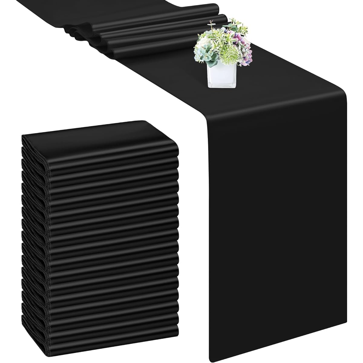Table Runners 16 Pack 12 x 108 Inch Satin Table Runners Long Satin Silk Table Runners for Weddings Black Table Runners Table Decorations for Parties and Banquet Events