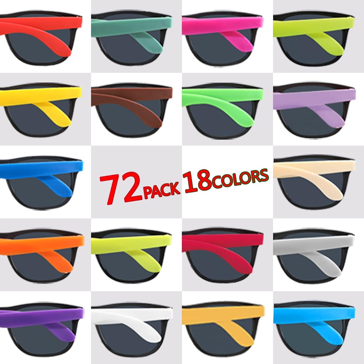 ds Sunglasses Party Favors 18 Colors Neon Party Sunglasses Neon Sunglasses Adult Sunglasses Summer Pool Party Beach Party Carnival Birthday Party Graduation Party Goodie Bag Fillers Pack of 72, Red, Yellow, Blue, Green, Purple, Orange, White. , 14.5*14*5