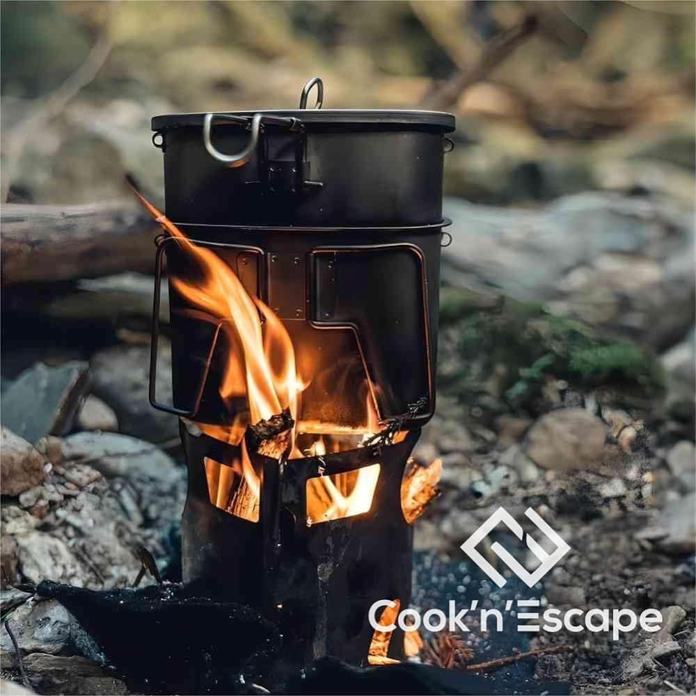 COOK'N'ESCAPE Titanium Cooker Set, Frying Pan, Camping Pot, Cooker Set, Tableware, Camping Equipment, Mountain Climbing Pot, Storage Bag Included [Eligible invoices will be issued] (Military style cooking cup CA2117_GREY)