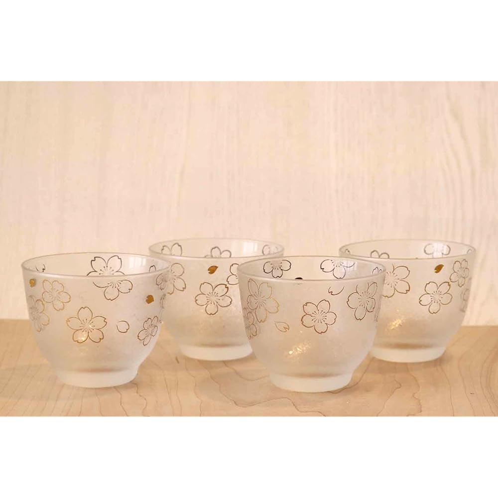 Adelia Cold Tea Glass, Cherry Blossom, Set of 4, 215ml [Premium Nippon Taste/Cold Tea Bowl] Made in Japan, Present in Cosmetic Box, Birthday Gift, Present S-6245