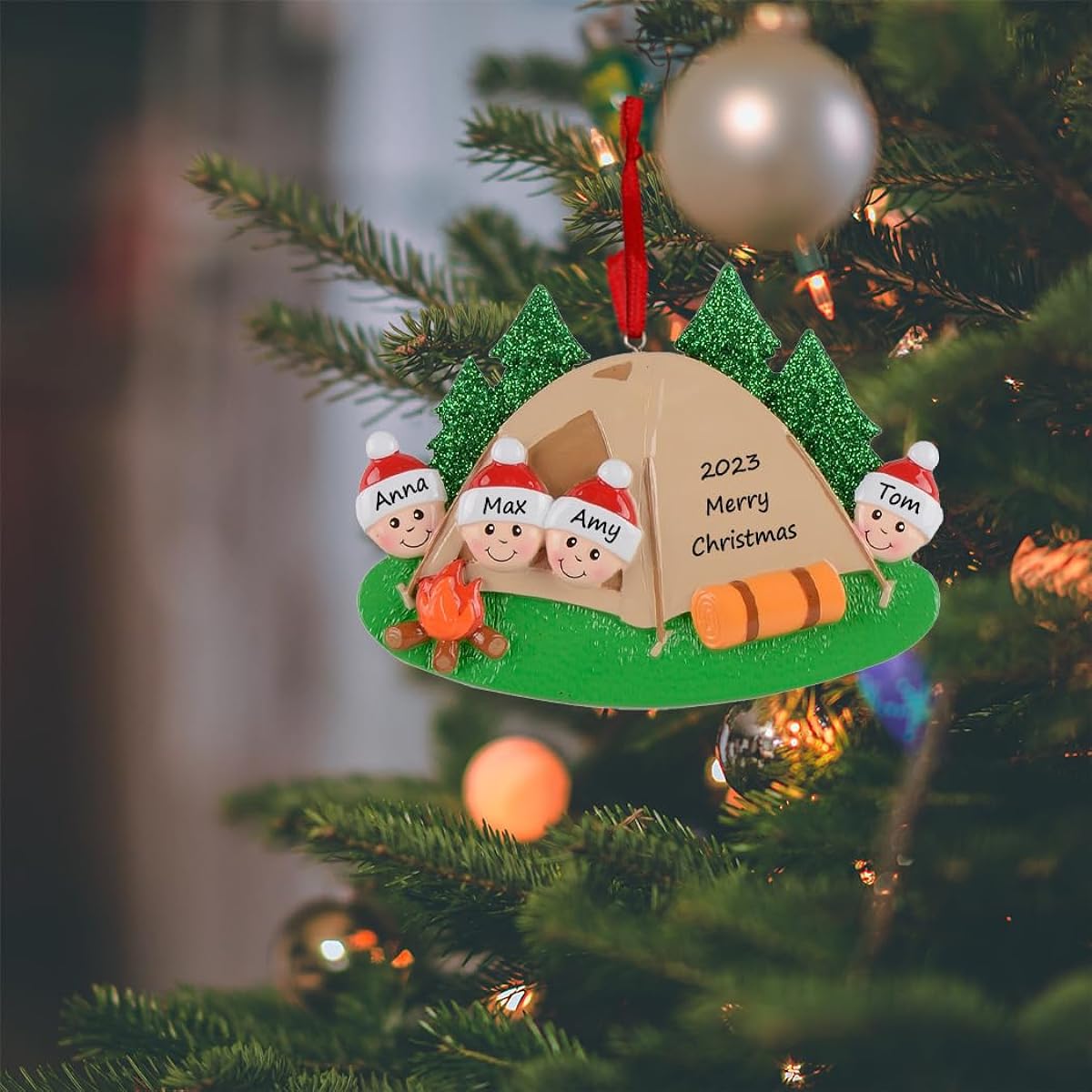 MAXORA Christmas Ornaments for a Family of 4 Camping - 4 Friends Camping Travel Ornaments - Custom Camping Tent Family Ornaments