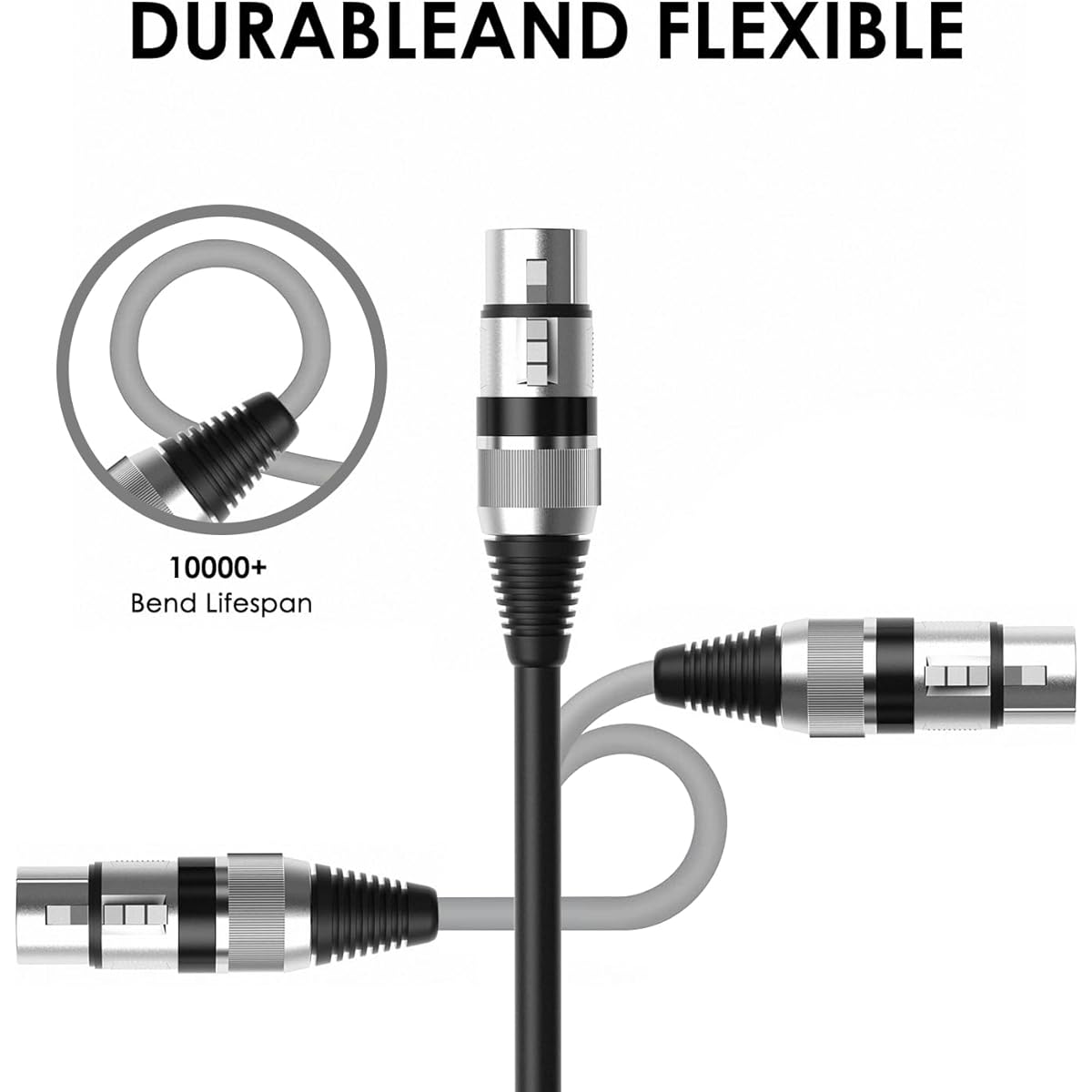 Dingsun XLR Cable 3 Pin XLR Male to XLR Female Premium Balanced Microphone Cable Black Compatible with Microphone Mixer Effector Speaker etc. (16.5ft 2pcs)