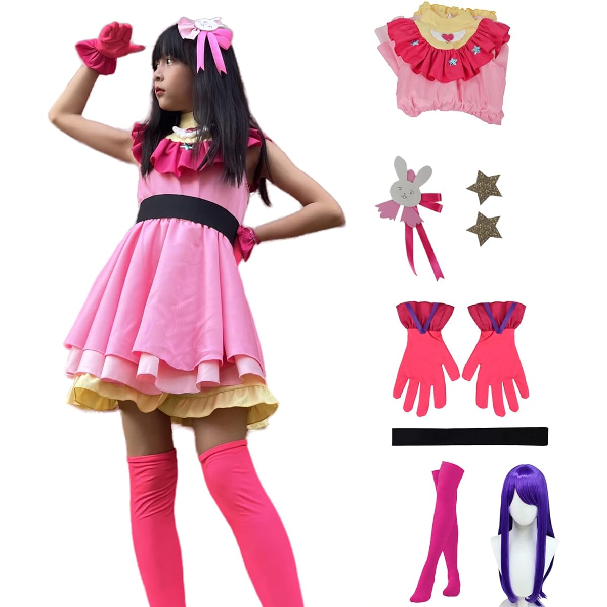 [COSPLEE] Oshi no Ko Cosplay Costume for Kids, Hoshino Costume with Wig, Idol Costume, Cosplay, Halloween, Christmas, Event, Cultural Festival, School Festival, Hoshino Ai, Performance Wear, Cosplay, Christmas, Halloween
