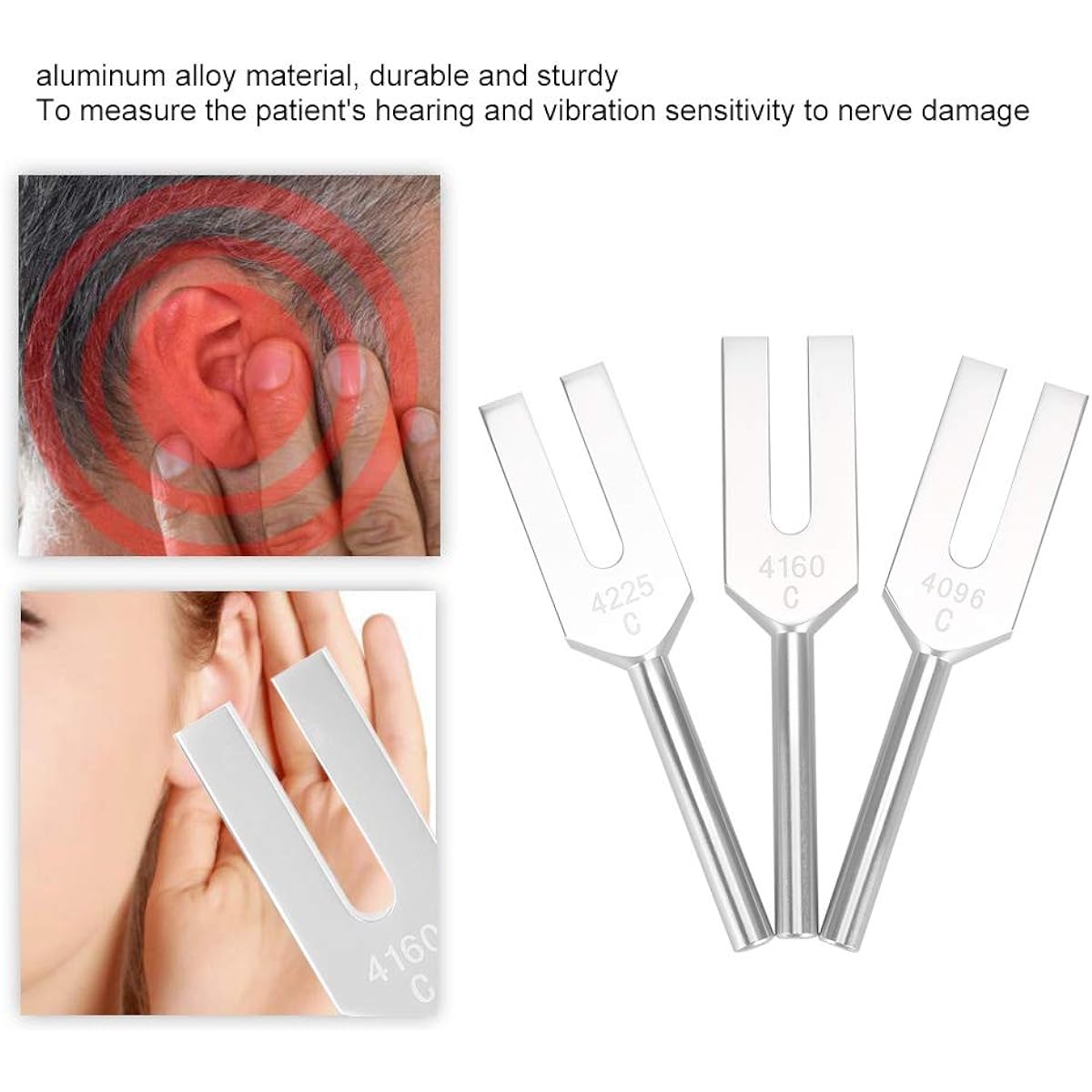 3-Piece Tuning Fork Set C4096 / C4160 / C4225 Aluminum Alloy Tuning Fork Sound Healing Therapy Tool Set with Storage Bag