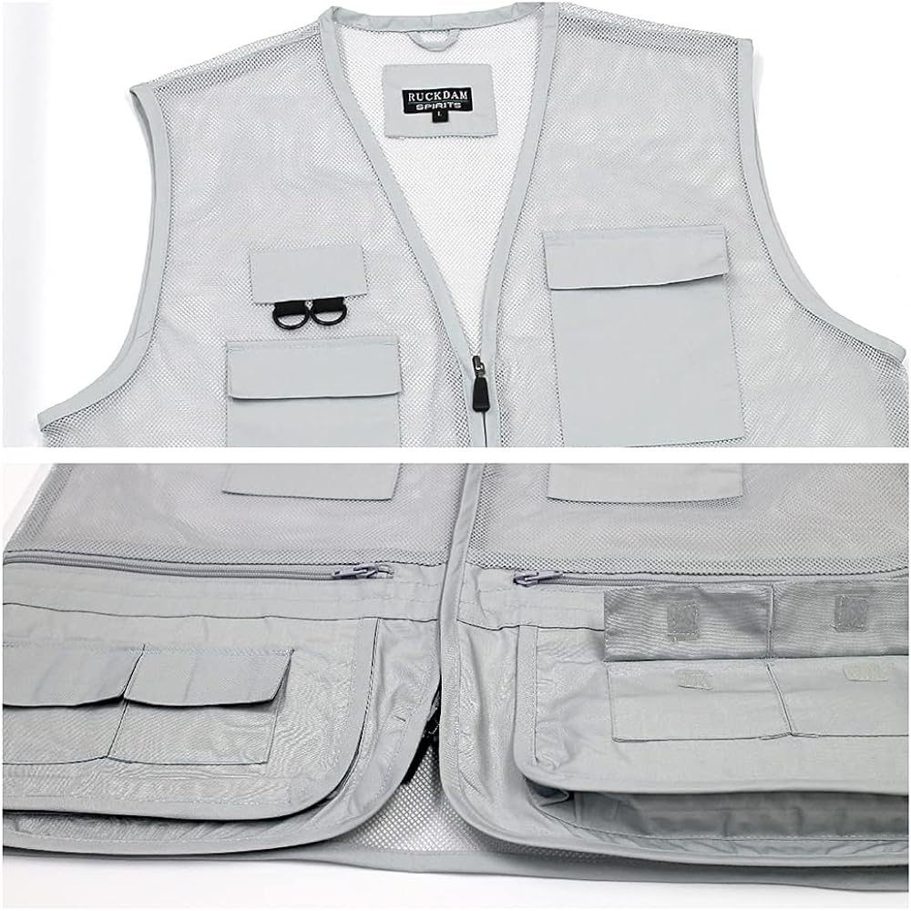 [RUCK DAM SPIRITS] All mesh vest, lightweight, breathable, outdoor, camping, fishing, fishing vest, for photographers, mountain climbing, multi-functional vest