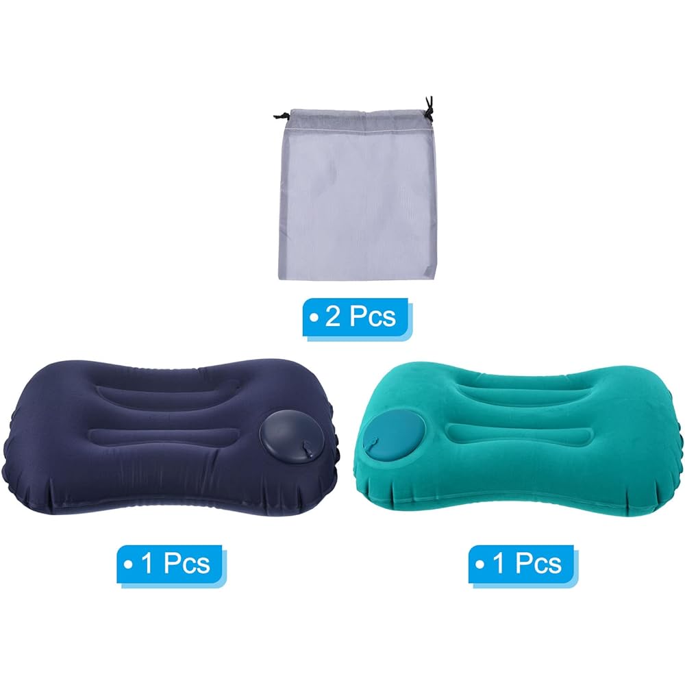 PATIKIL Camping Pillow 2 Pack Portable Camping Beach Pillow Ultra Light Inflatable Airplane Pillow Lumbar Support for Hiking Backpacking Sea Green Navy Blue