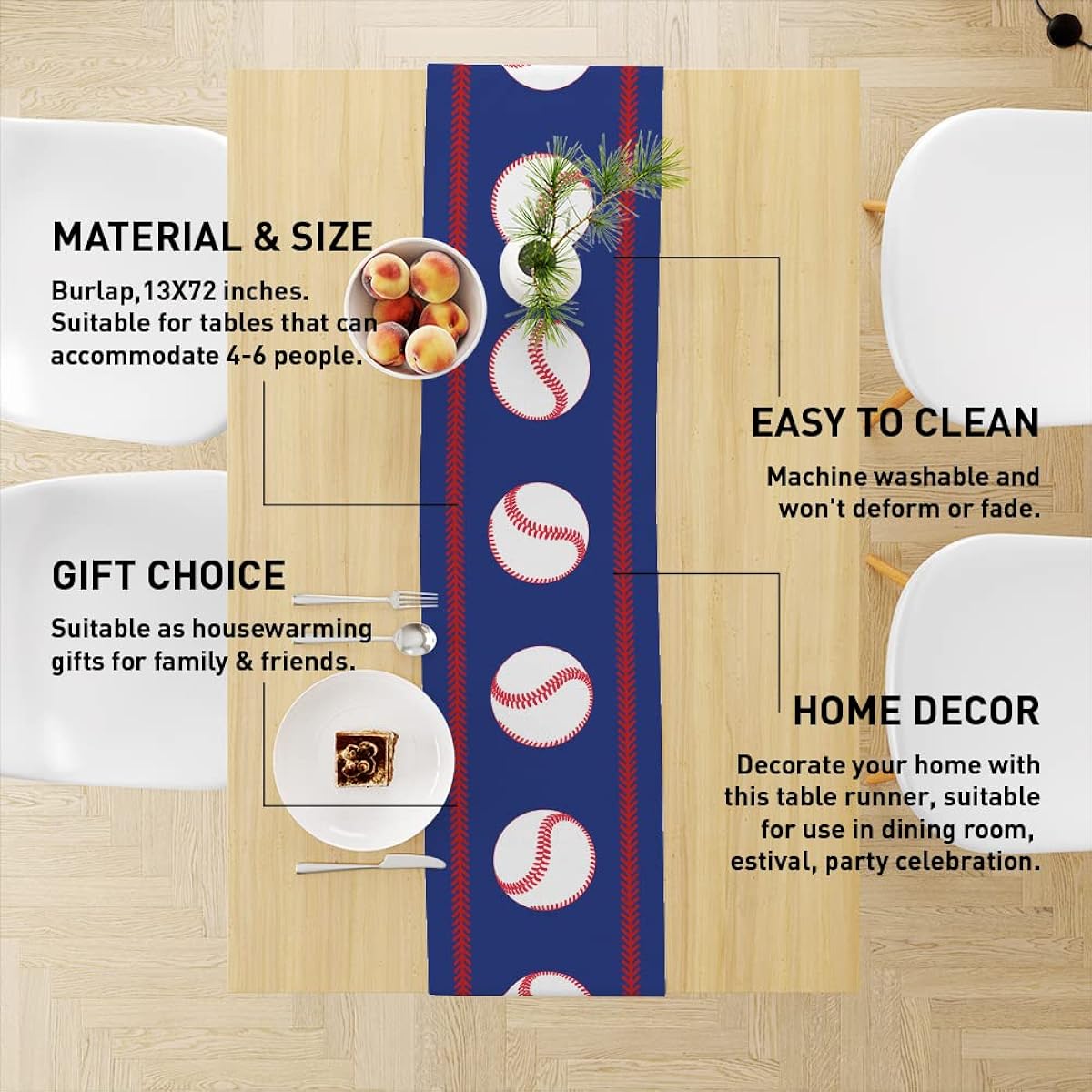 Muktoujaumai Baseball Table Runner 72 Inch Baseball Table Runner Dining Room Kitchen Home Table Runner Decoration Holiday Baseball Party Birthday Decorations for Boys/Men