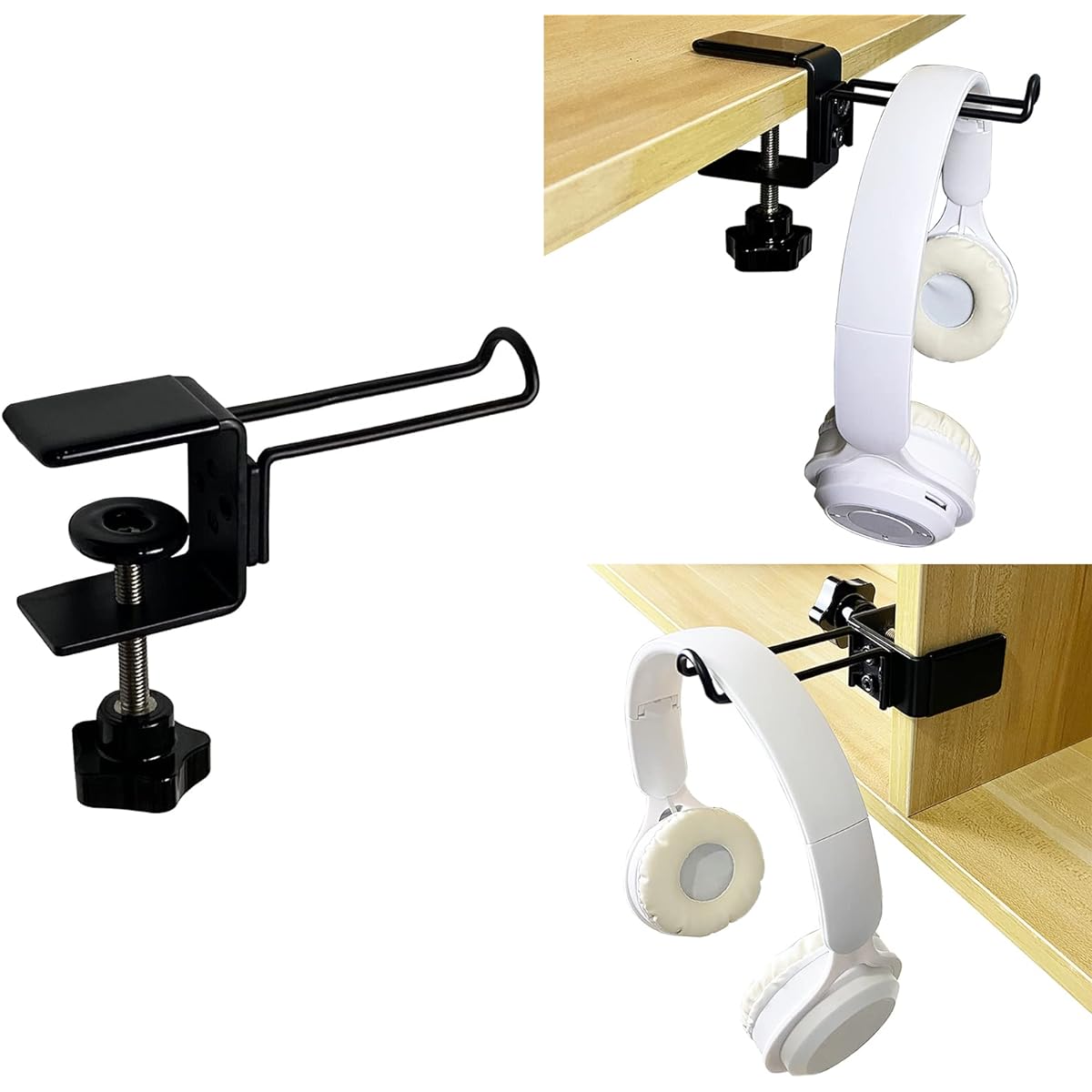 Fabias Headphone Hanger Headset Hook with Adjustable Clamp Under Desk, Horizontal or Vertical Mount, Pack of 1 Black