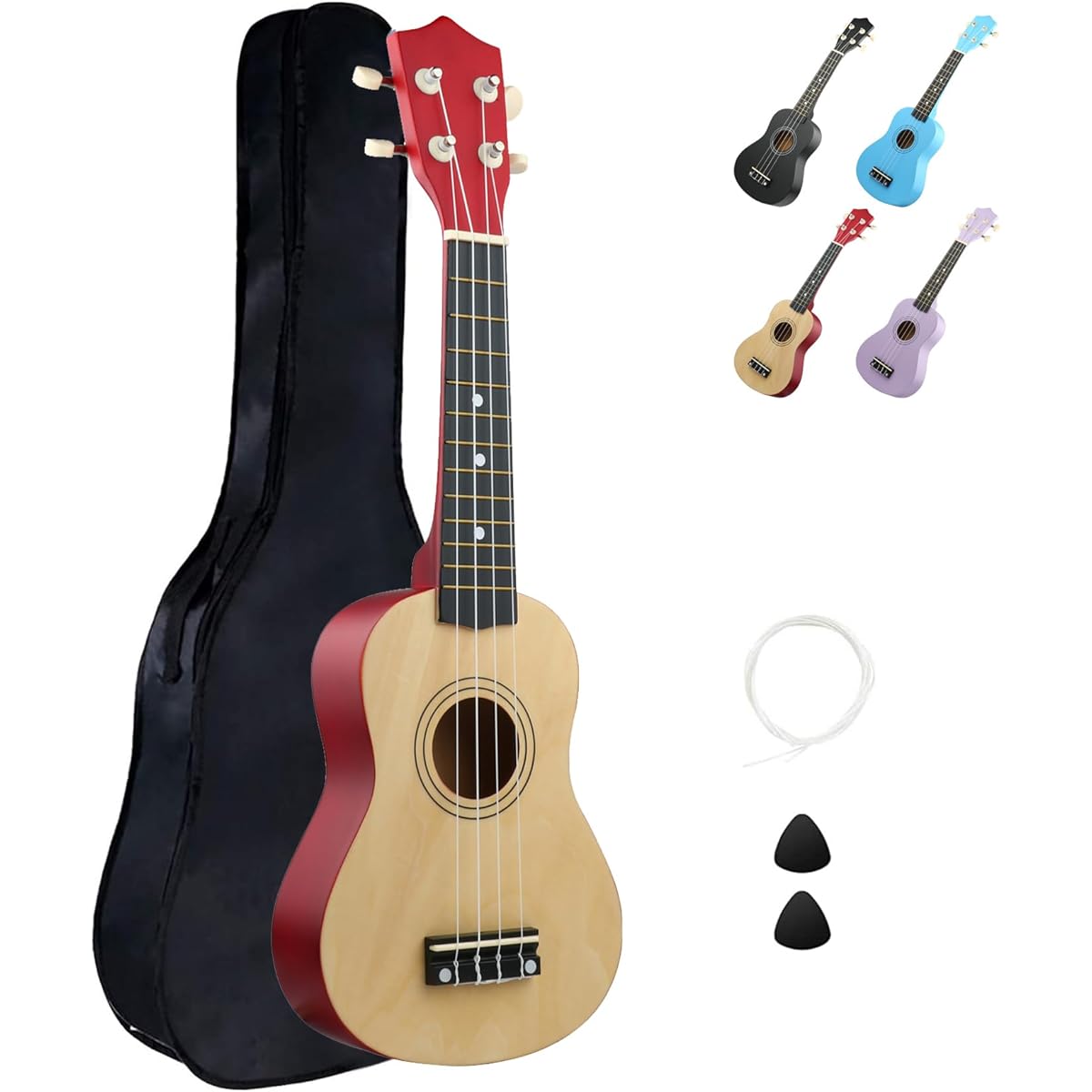 LXS Soprano Ukulele Kids Beginner Ukulele - 21 Inch Small Guitar Ukulele with Gig Bag, 1 Standby String, 2 Picks (Wood Color)