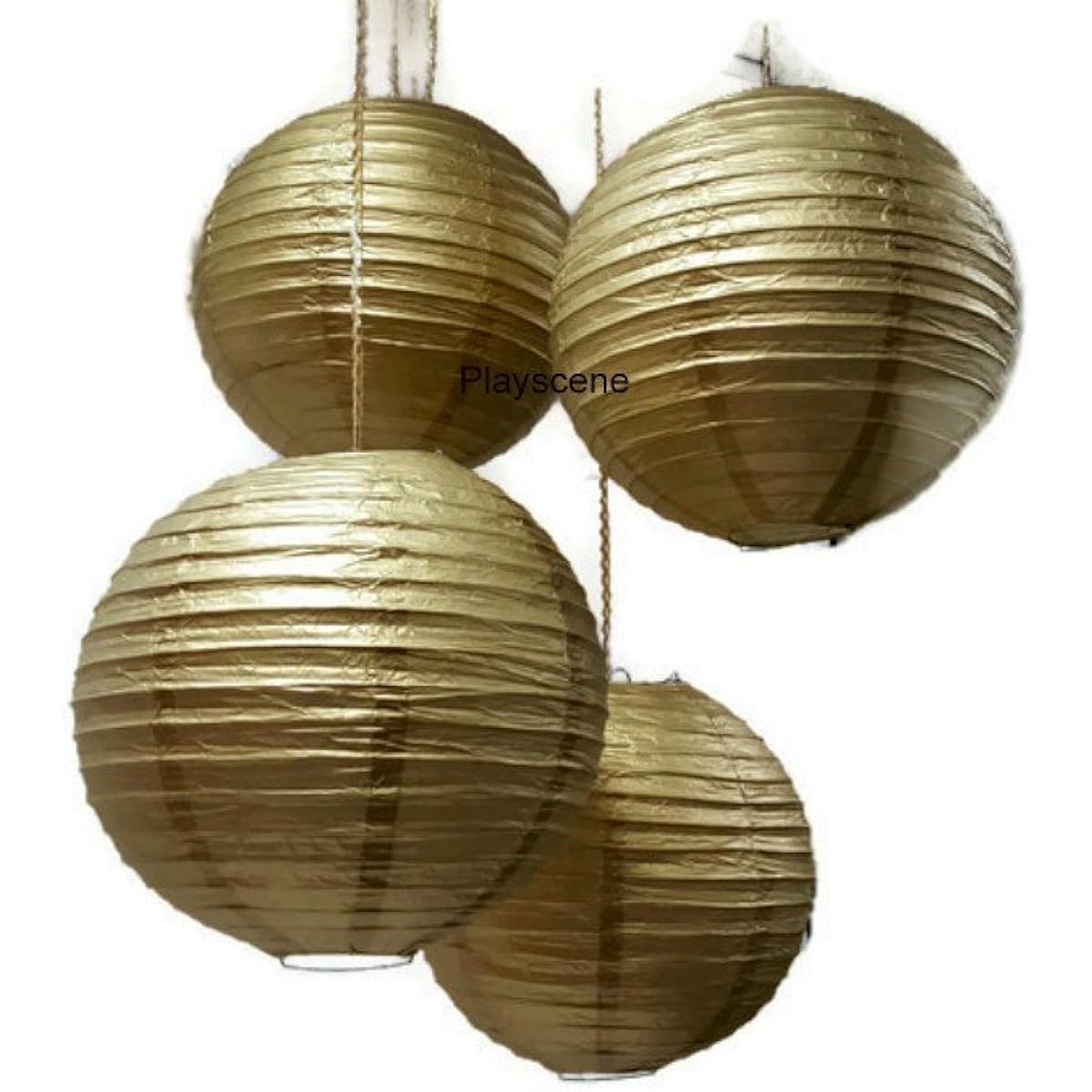 Playscene Chinese Paper Lanterns Gold 12" Diameter Set of 6 Gold