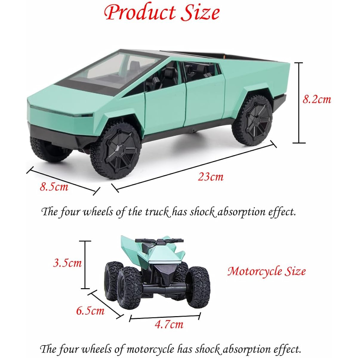 Toy Trucks Cybertruck Pickup Motorcycle Green Alloy 1/24 Diecast Vehicle Model with Sound and Light