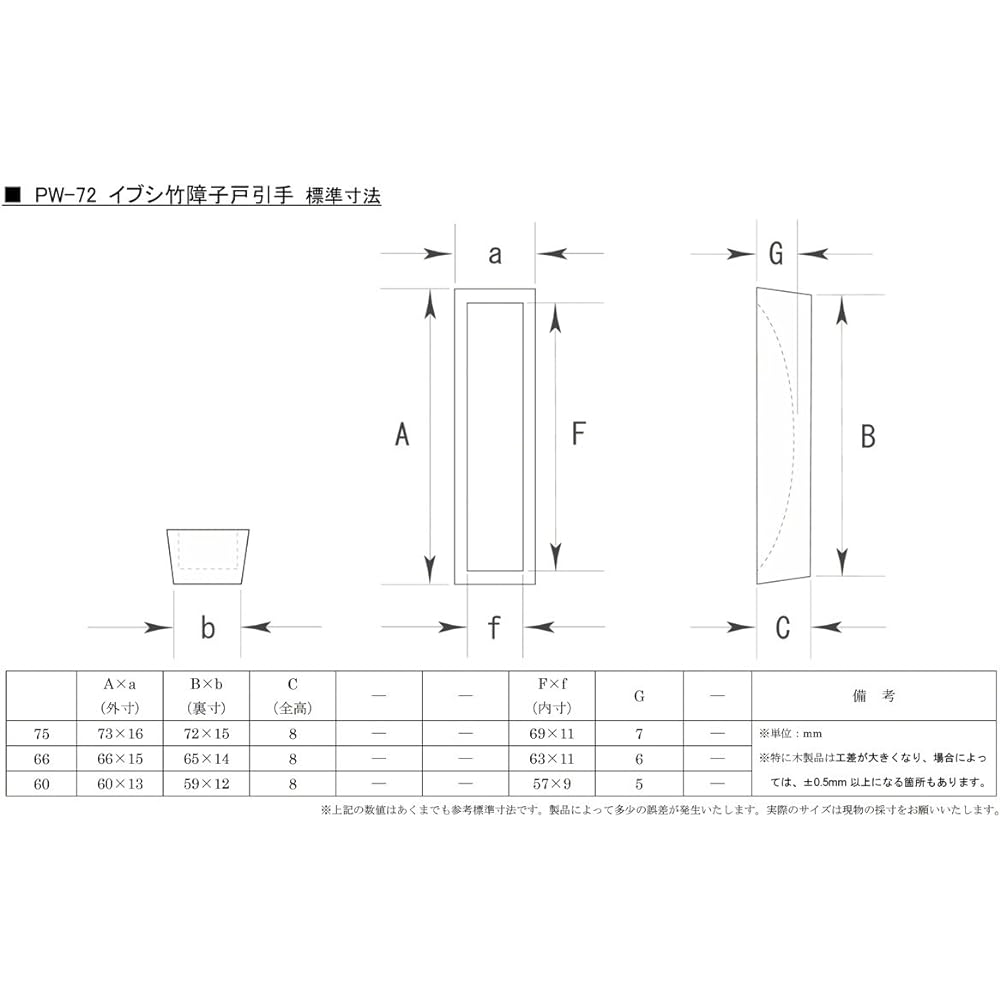 Bidoor PW-72 Shoji Door Pull Ibushi Bamboo 66mm (Special Sale) 50 Pieces