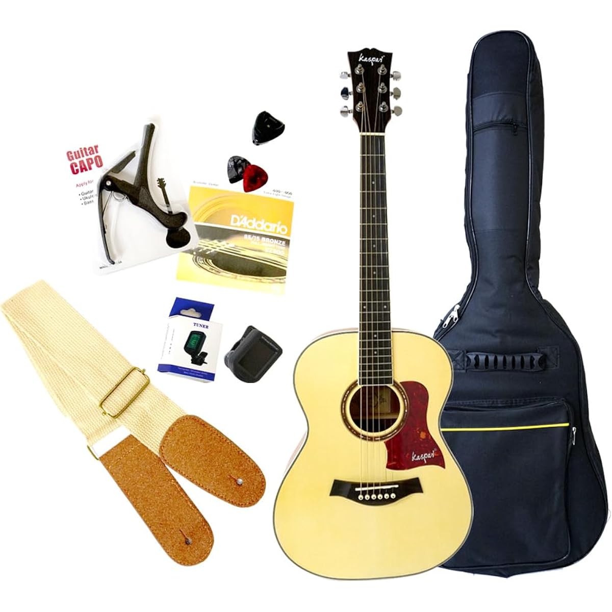 Kaspal Mini Guitar, Acoustic Guitar, Mahogany, Compact, Acoustic Guitar, Case, Strings, Beginner, Kids, Women, Natural, GT360N