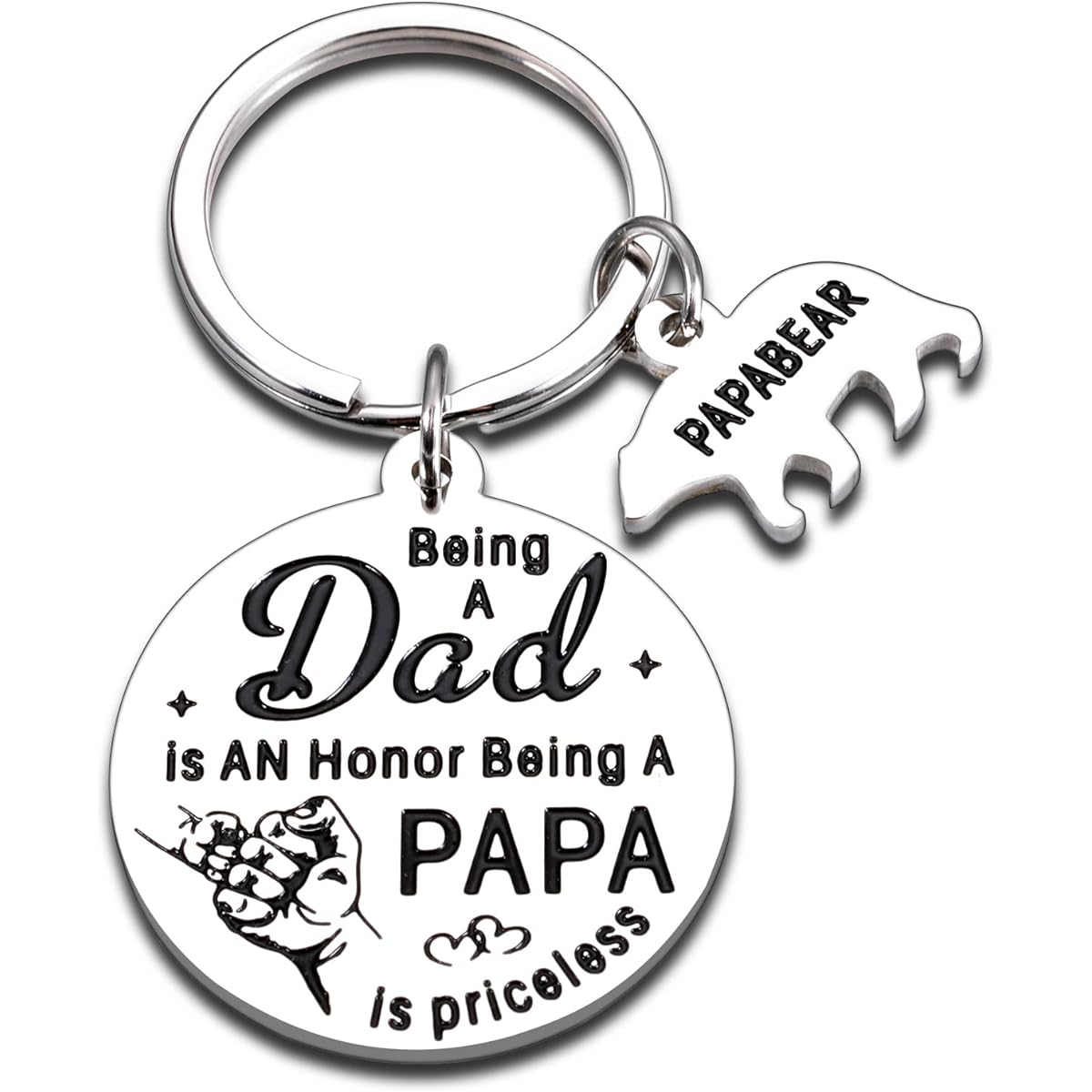 Father's Day Keychain Gift for Dad Dad Father Valentine's Day Birthday Christmas Thanksgiving Easter Wedding Keychain Daughter Son to Dad New Dad First Time Father Stepfather Male Husband, Silver, Small