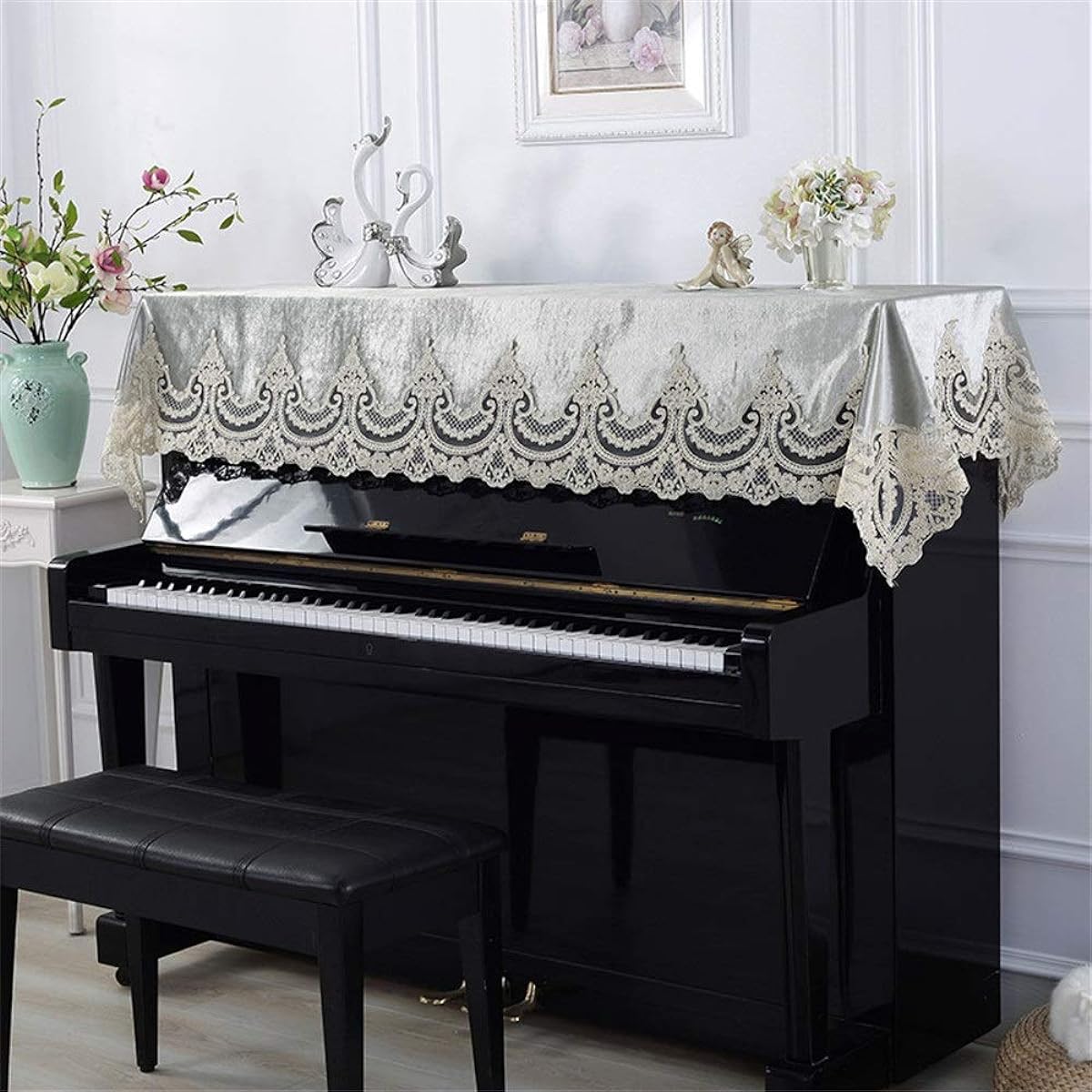 Digital Piano Dust Cover Classic Piano Lace Machine Embroidered Cover Towel 90x200cm Universal for Universal Piano (Color: A, Size: Free size)