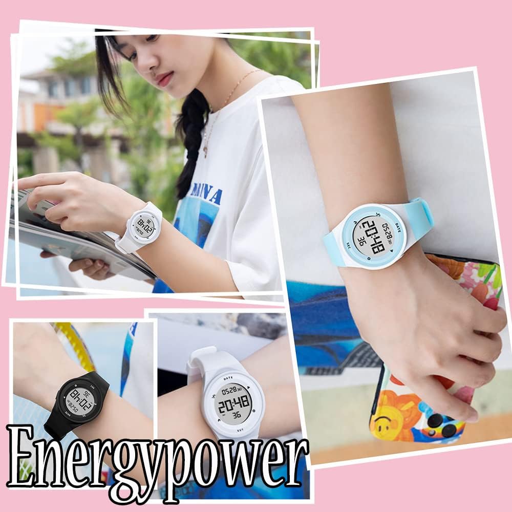 EnergyPower GX301 Alarm Watch with USB Charging Vibration IP68 Waterproof and Dustproof Smart Watch Sports Watch Backlight Silent Alarm Clock Stopwatch Calendar Pedometer Walking Distance Calories Burned Display Rubber Band Lifelog 60 Days Long Battery L
