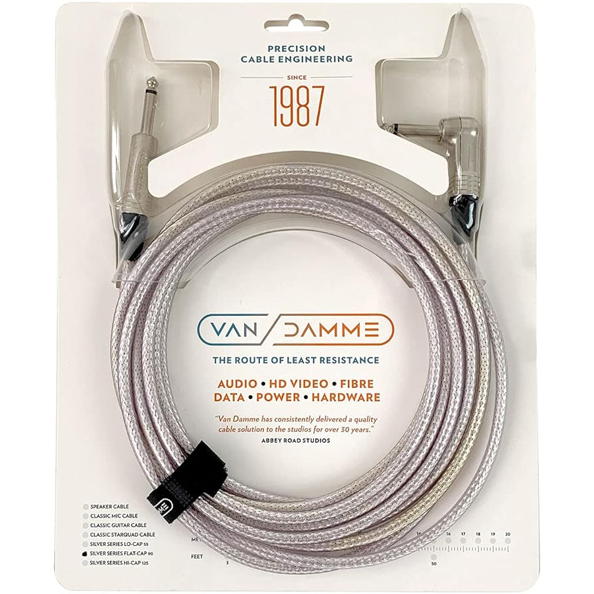 Van Damme Musical instrument cable Silver Series Flat-Cap 90 L-shaped plug on one side 5m [Domestic regular import product]