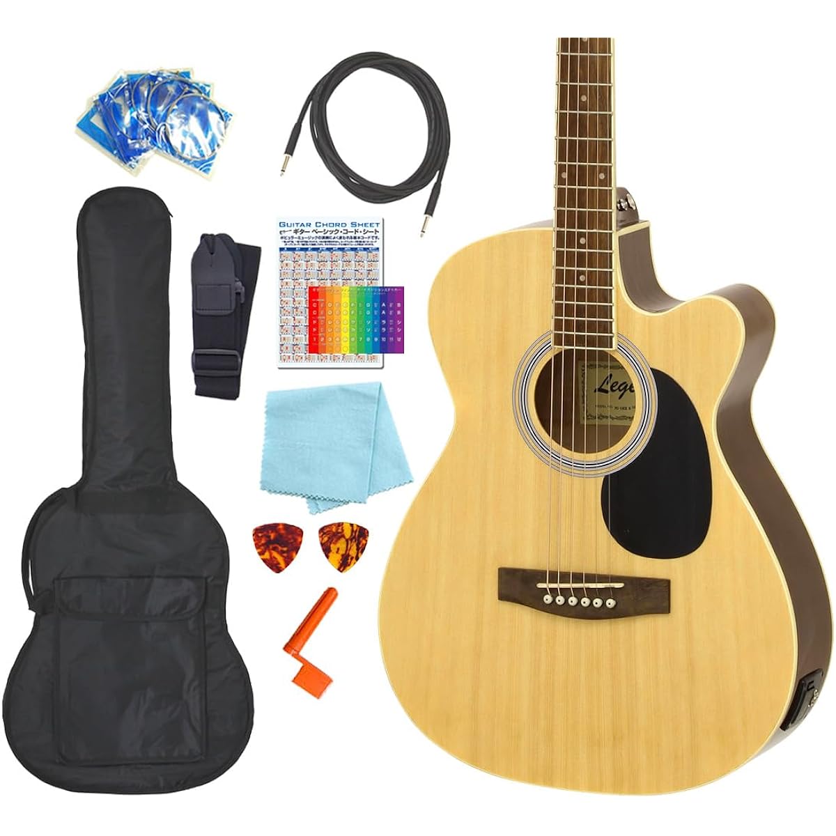 Electric acoustic guitar Legend FG-15CE Beginner's super beginner 10-piece set N [98765]