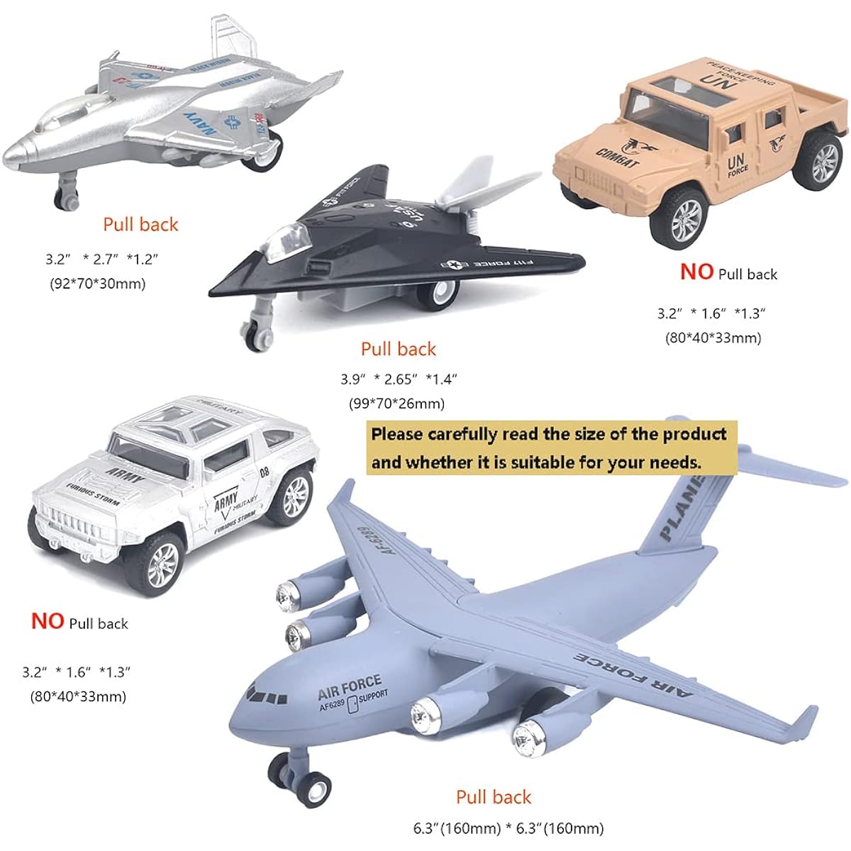 Ailejia Die-Cast Metal Toy Vehicle Set of 5 Airplane Military Aircraft Aircraft Combat Truck Vehicle Transport Aircraft Boys Girls Birthday Gift (Military Series)