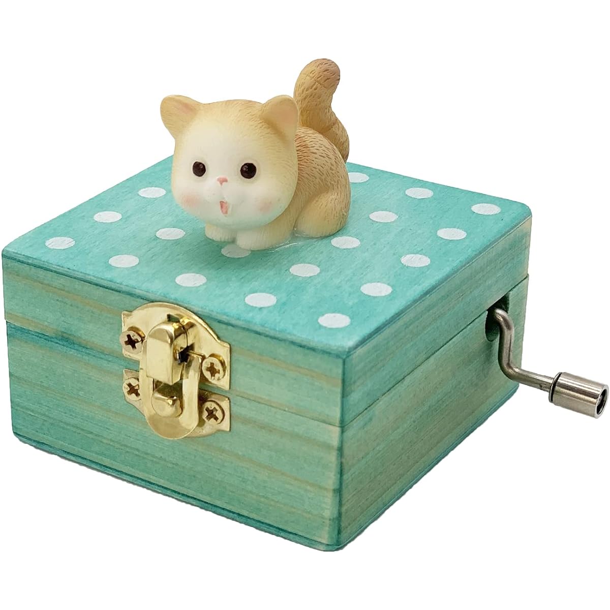 Nbcymg Gift Wrap Mini Wooden Hand Crank Music Box with Lovely Cat (Tune: Castle in the Sky) (Brown)